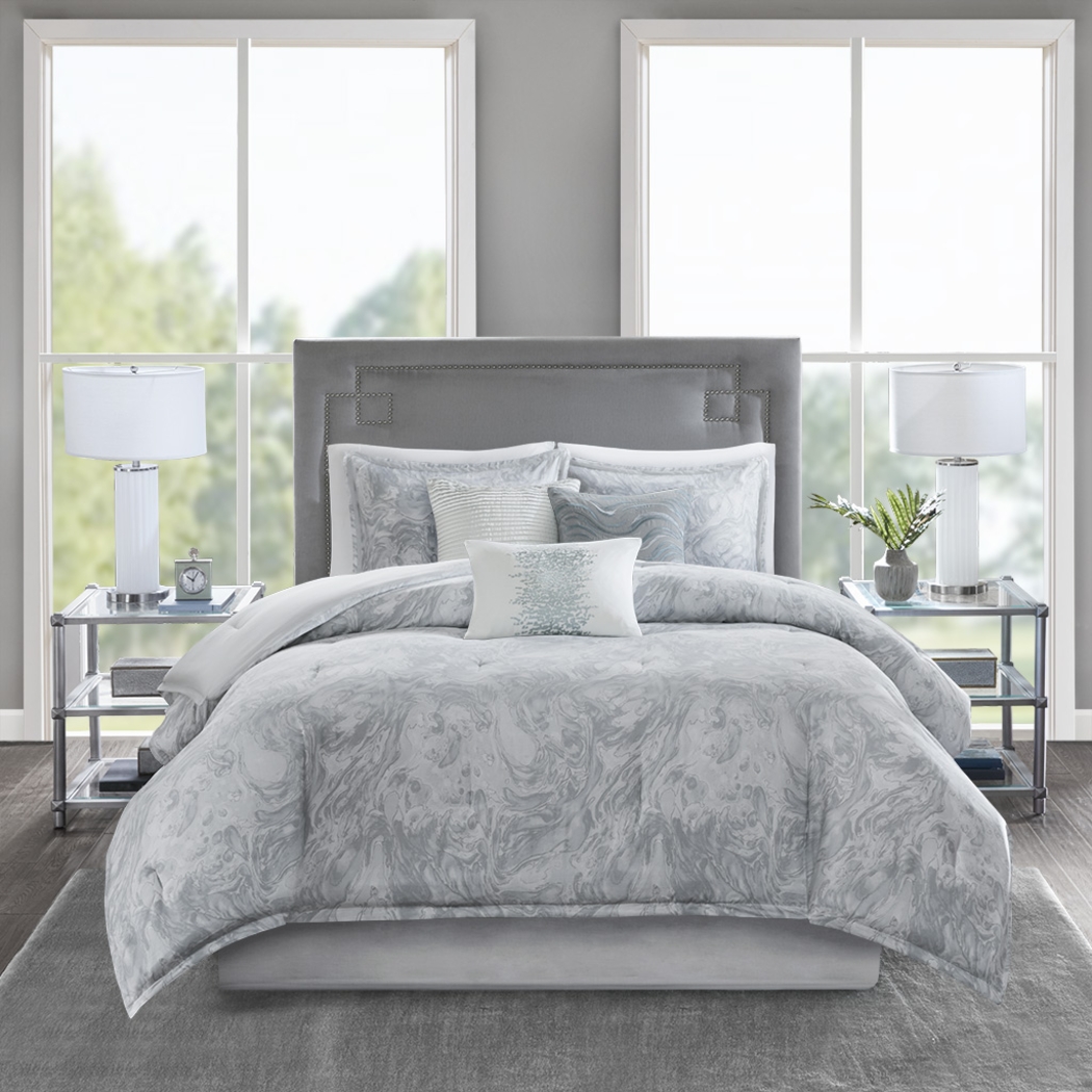 Avoyelles Gray 7 Pc Queen Comforter Set - Thumbnail - Image 1