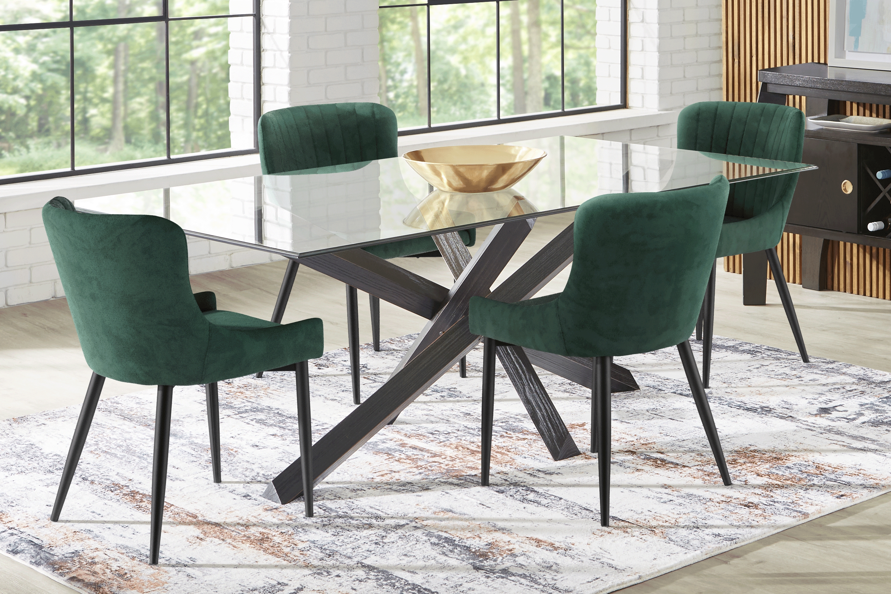 Axia Black 5 Pc Dining Room with Emerald Chairs - Thumbnail - Image 1