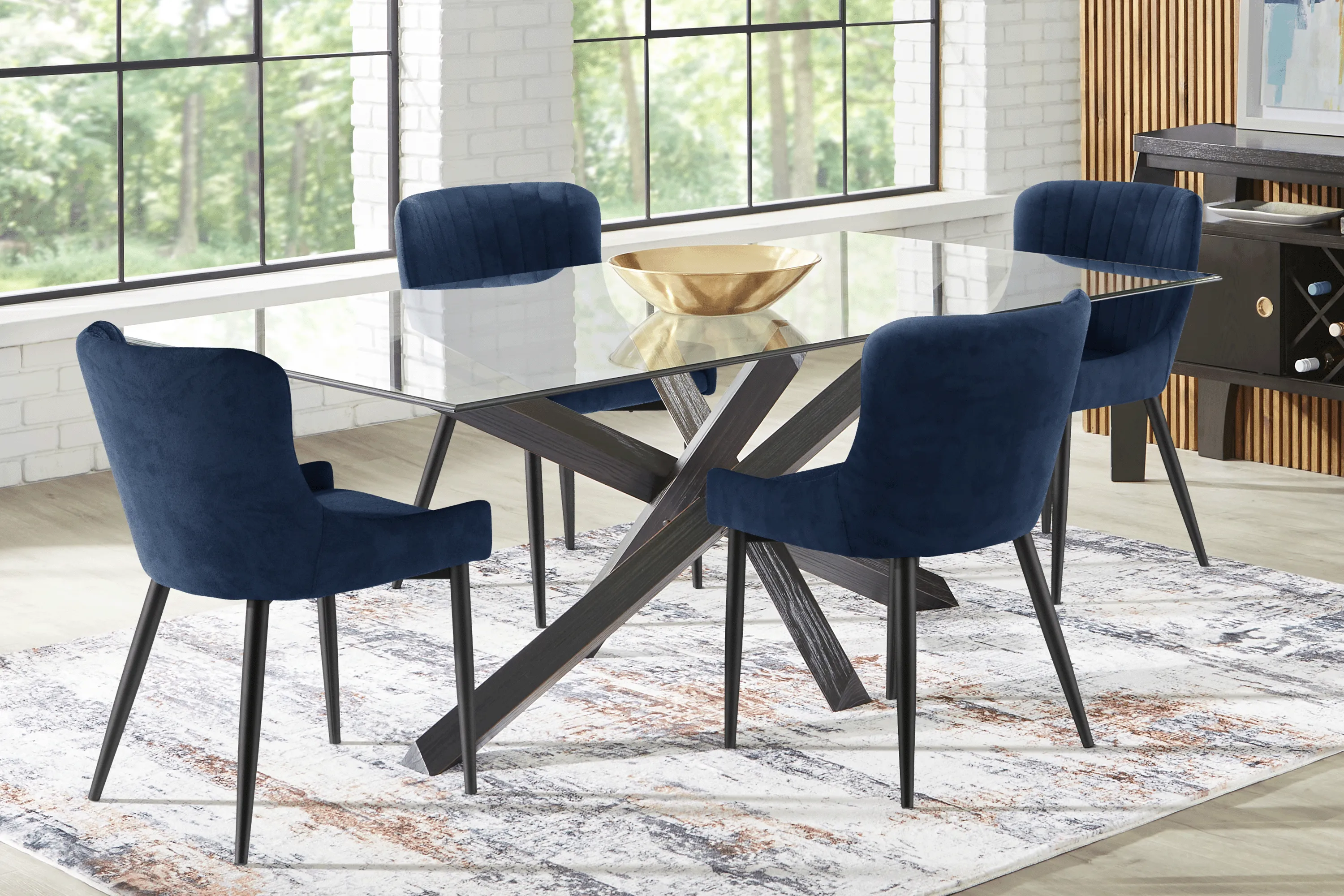 Axia Black 5 Pc Dining Room with Navy Chairs - Thumbnail - Image 1