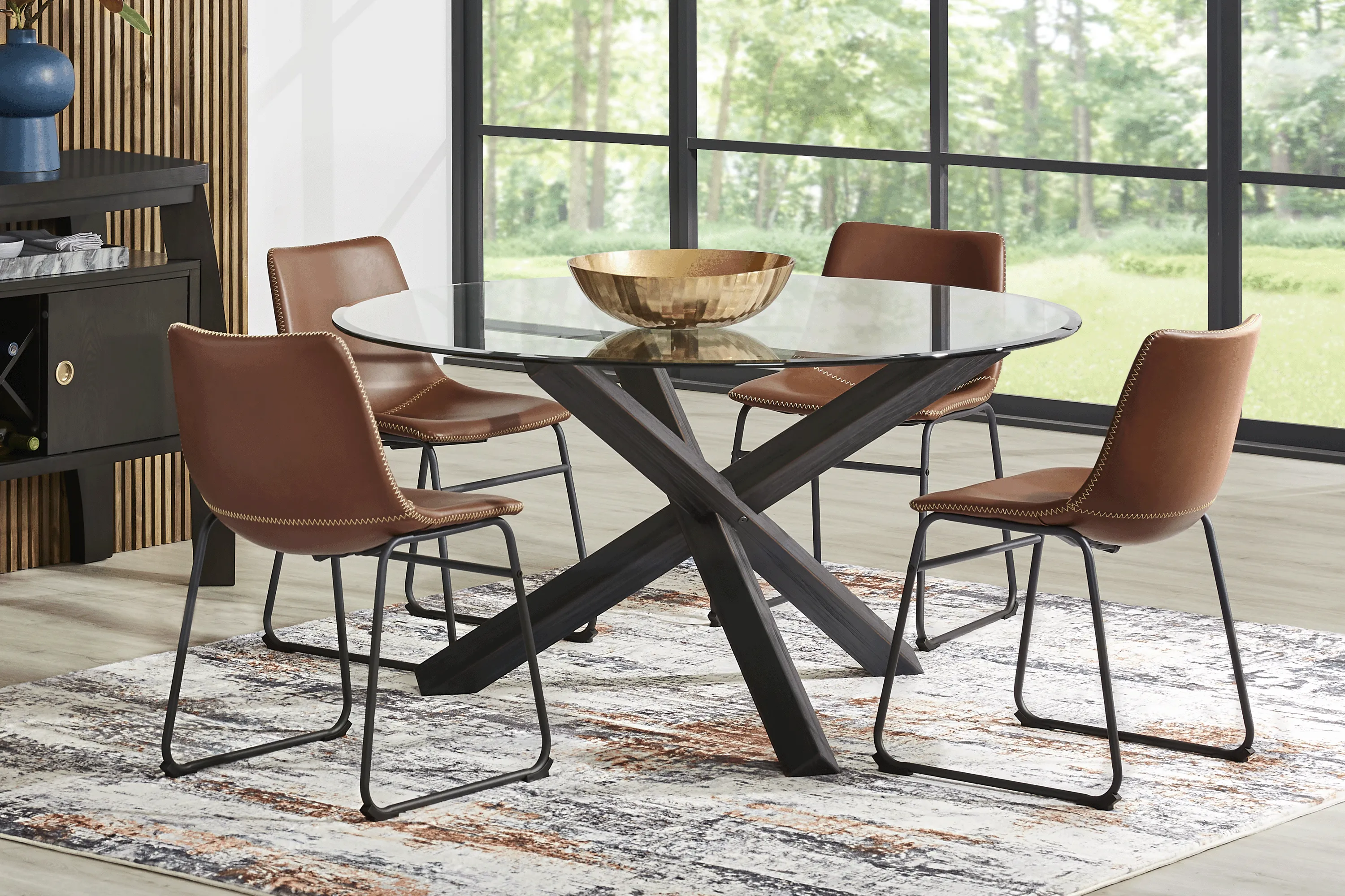 Axia Black 5 Pc Round Dining Room with Brown Chairs - Thumbnail - Image 1