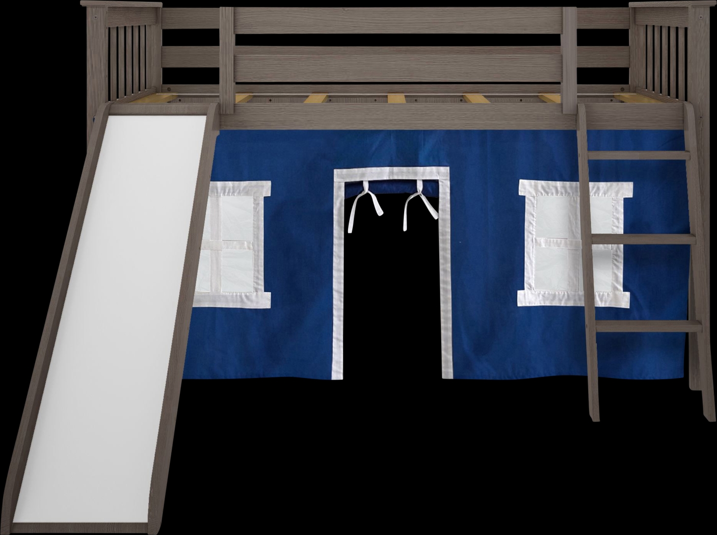 Kids Ayleth Brown Twin Low Loft Bed with Slide and Blue Tent - Thumbnail - Image 4