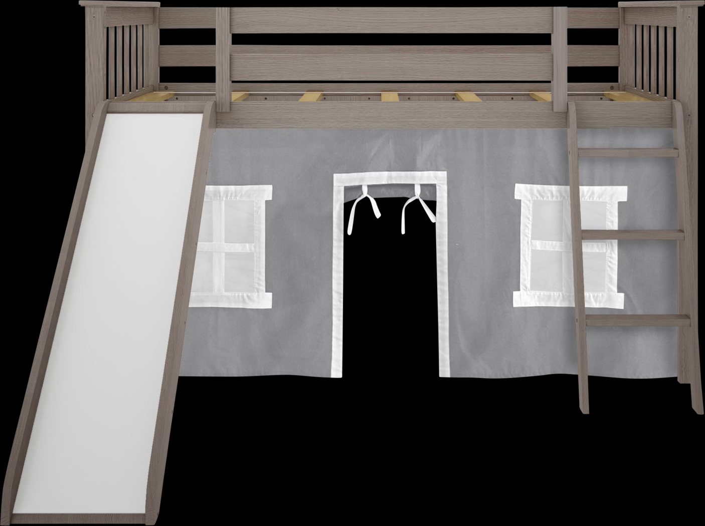 Kids Ayleth Brown Twin Low Loft Bed with Slide and Gray Tent - Thumbnail - Image 5