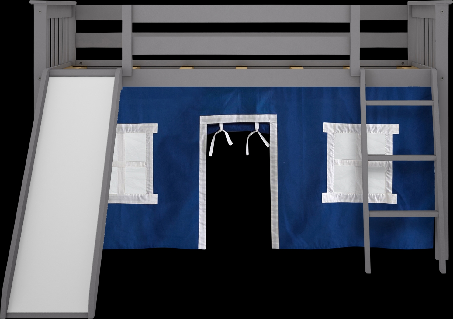 Kids Ayleth Gray Twin Low Loft Bed with Slide and Blue Tent - Thumbnail - Image 4