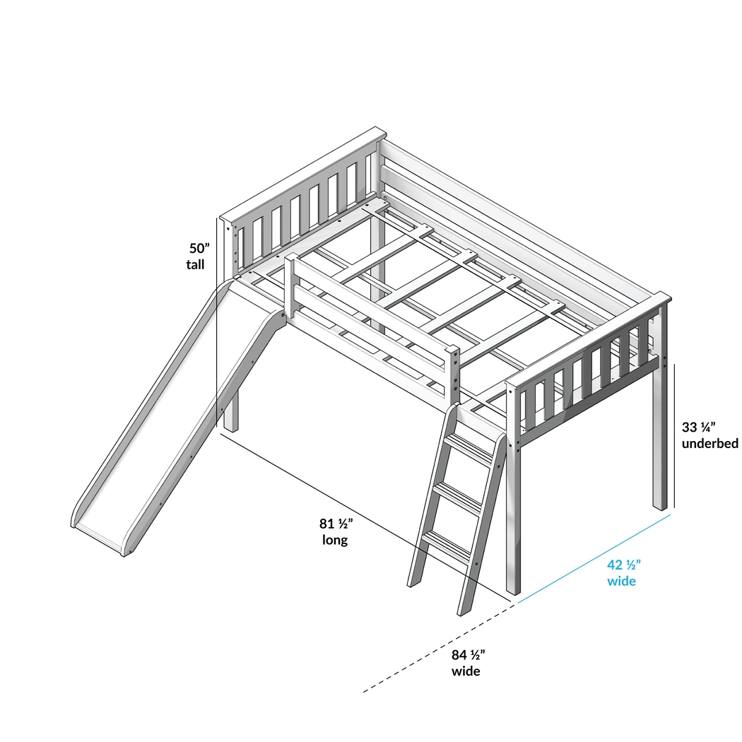 Kids Ayleth Gray Twin Low Loft Bed with Slide and Blue Tent - Thumbnail - Image 7
