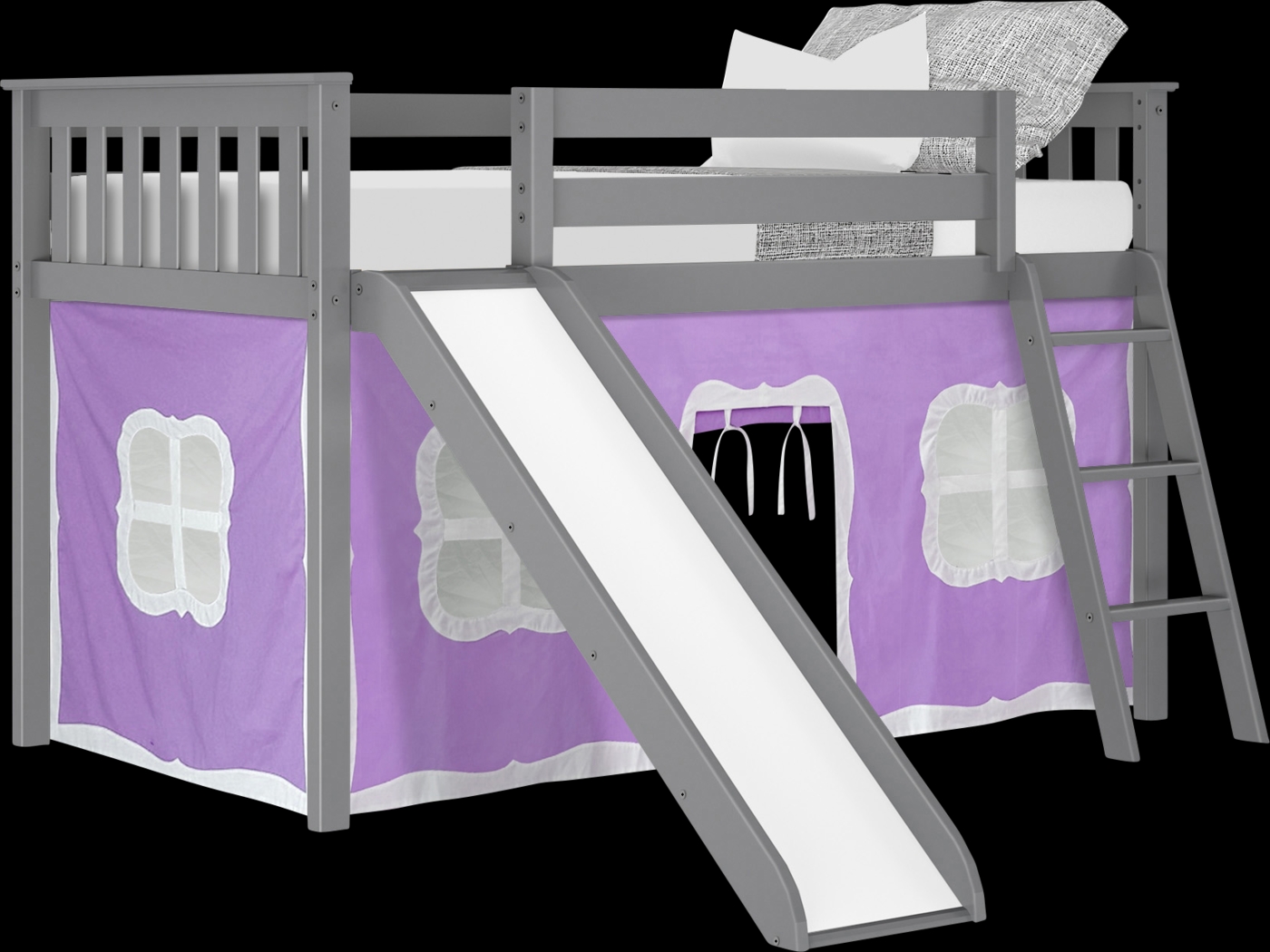 Kids Ayleth Gray Twin Low Loft Bed with Slide and Pink Tent - Thumbnail - Image 2