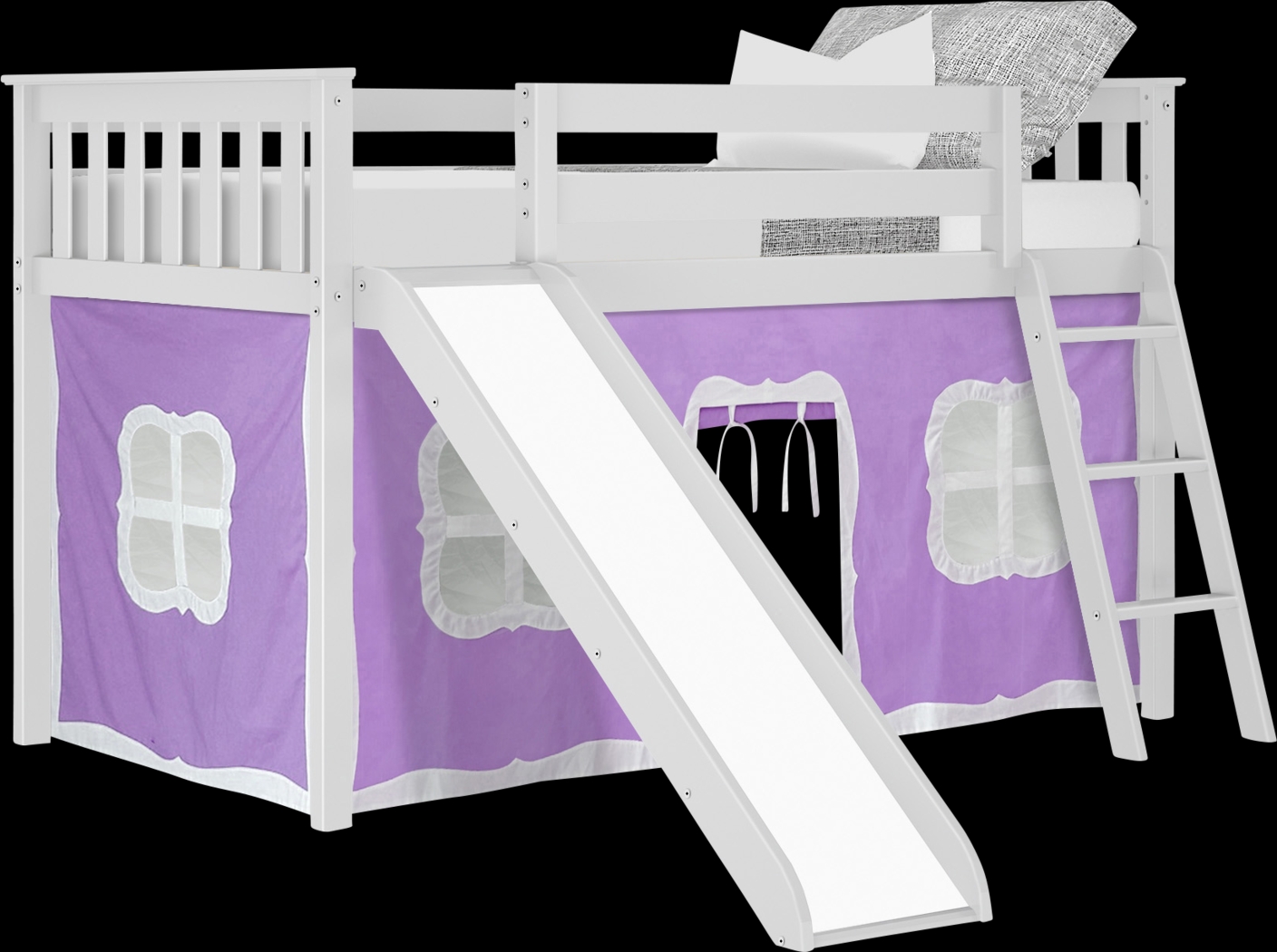 Kids Ayleth White Twin Low Loft Bed with Purple Tent - Thumbnail - Image 2