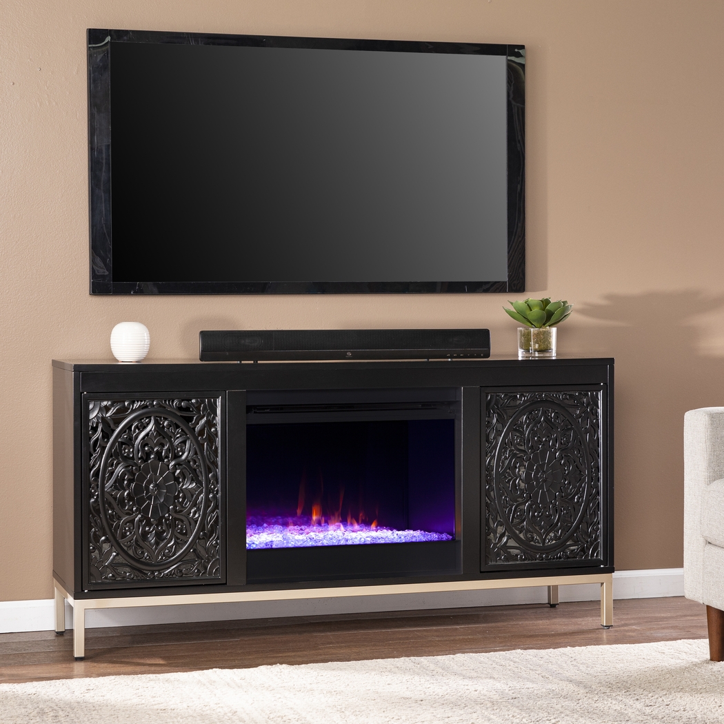Baillon I Black 58 in. Console, With Color Changing Electric Fireplace - Thumbnail - Image 2