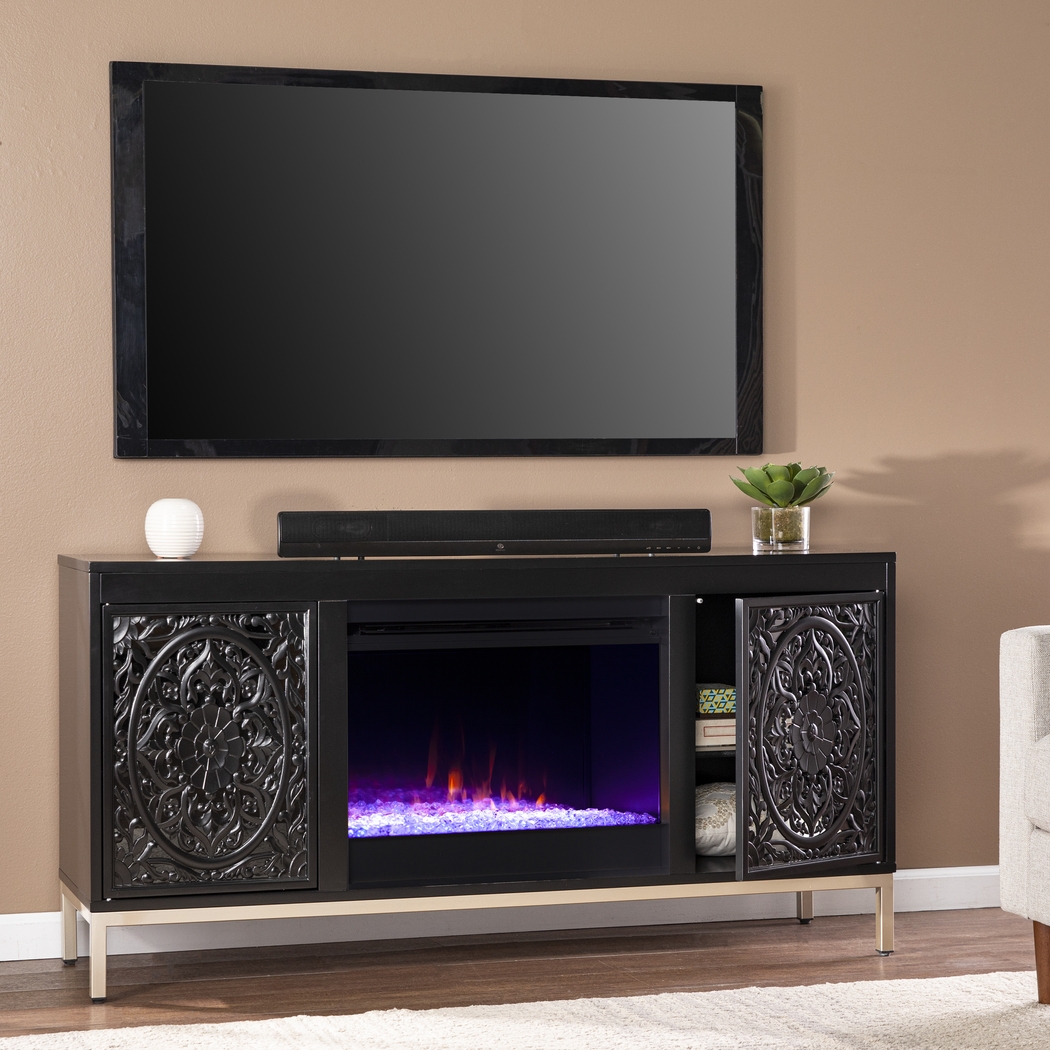 Baillon I Black 58 in. Console, With Color Changing Electric Fireplace - Thumbnail - Image 3