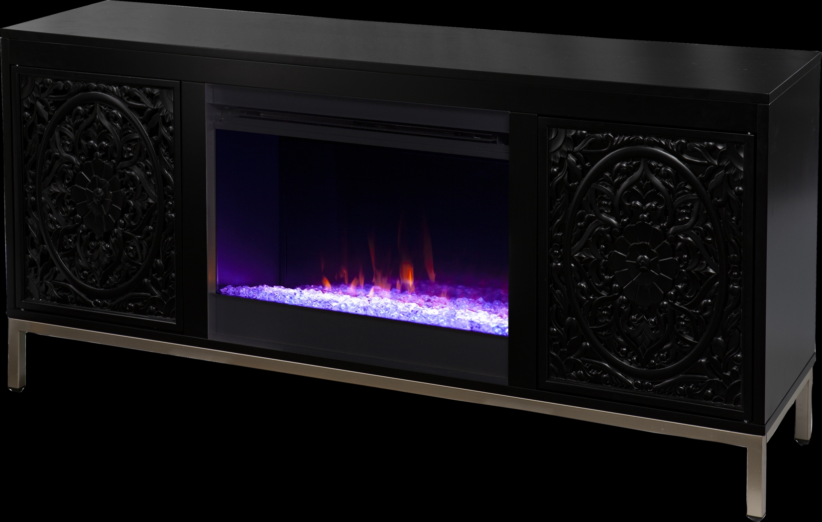 Baillon I Black 58 in. Console, With Color Changing Electric Fireplace - Thumbnail - Image 1