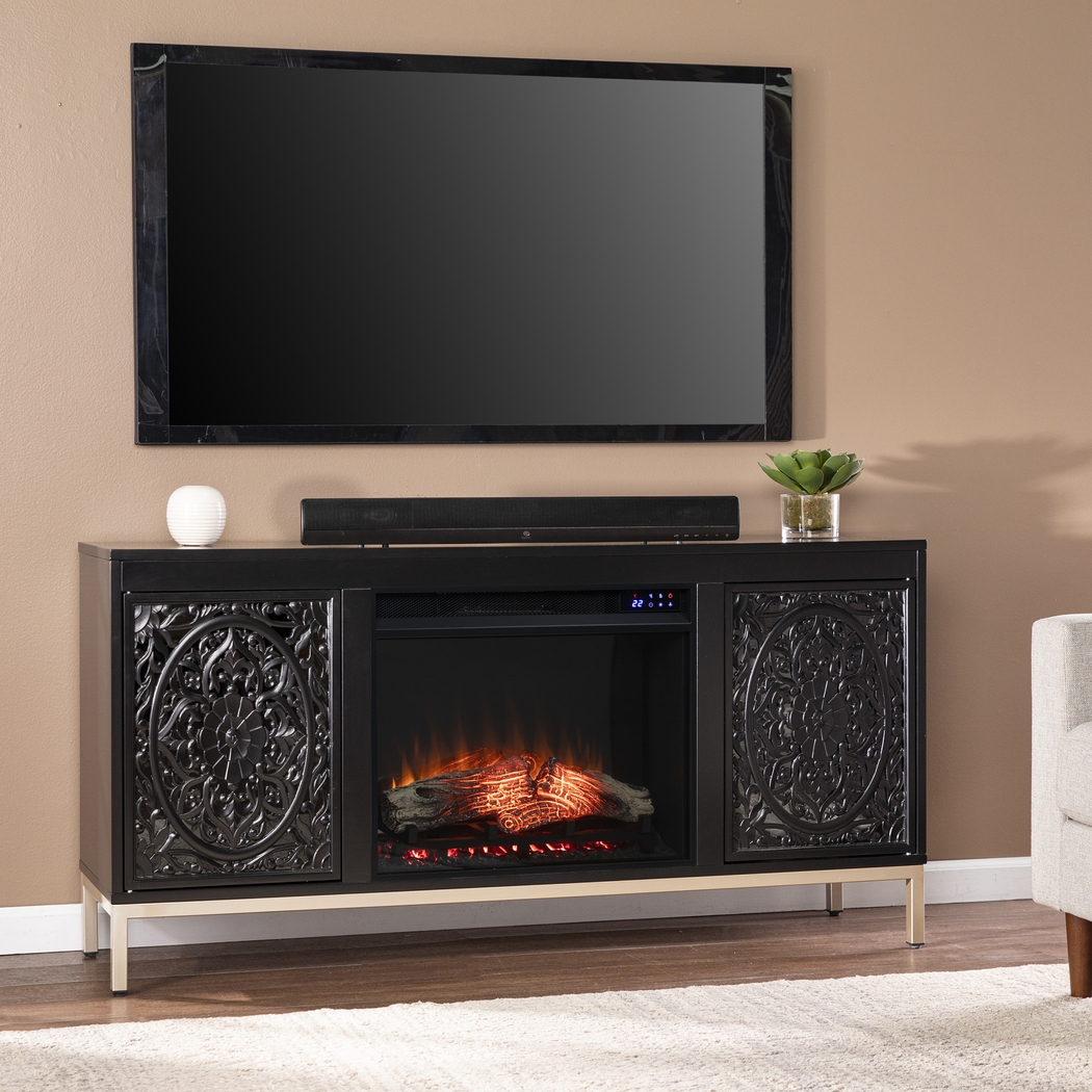 Baillon IV Black 58 in. Console, With Touch Panel Electric Fireplace - Thumbnail - Image 2