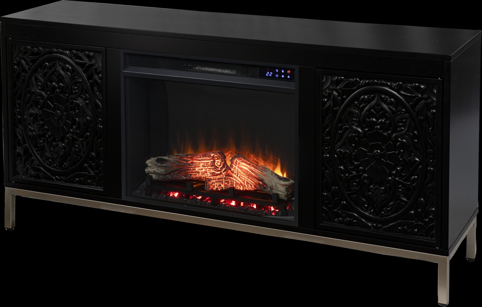 Baillon IV Black 58 in. Console, With Touch Panel Electric Fireplace - Thumbnail - Image 1