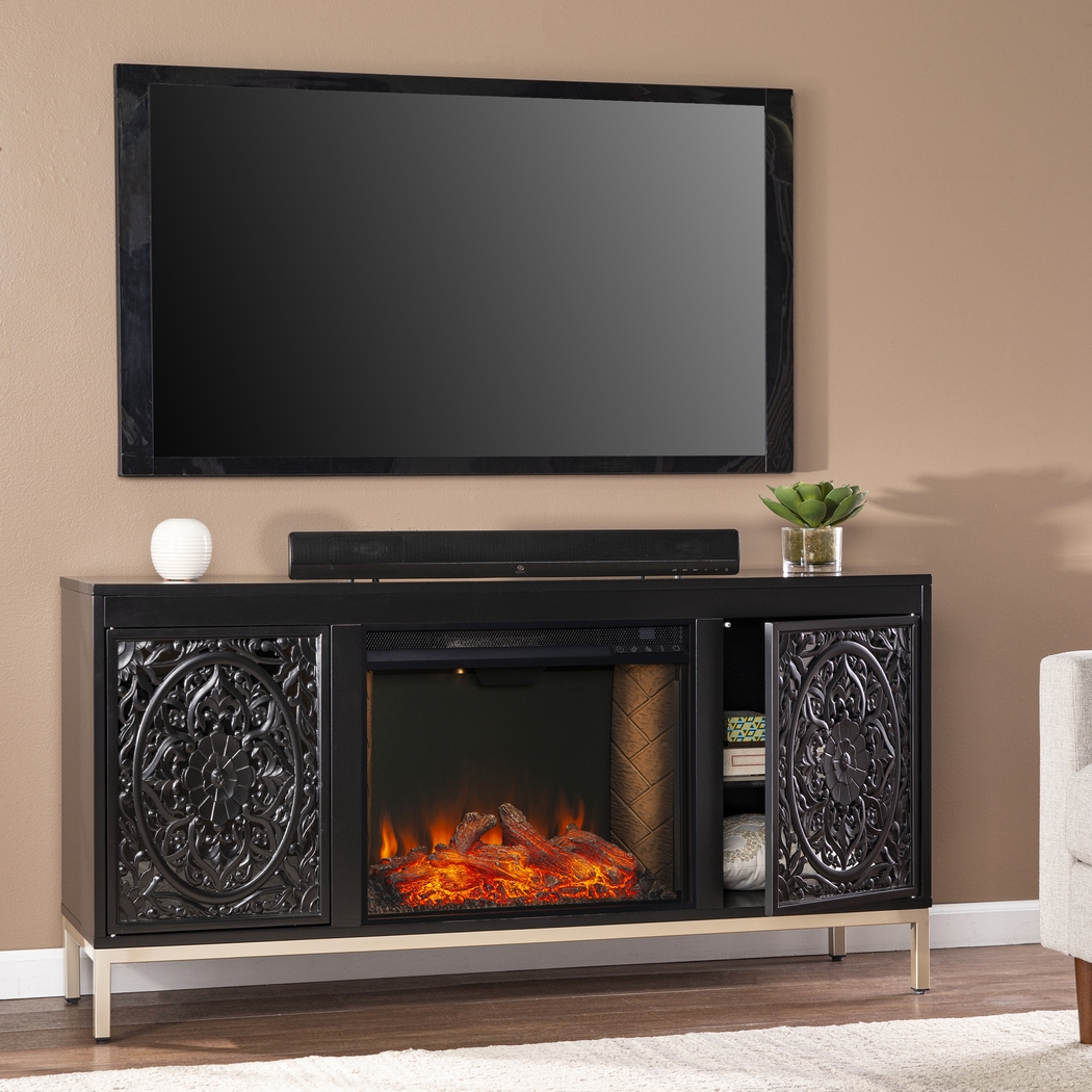 Baillon III Black 58 in. Console, With Electric Smart Fireplace - Thumbnail - Image 2