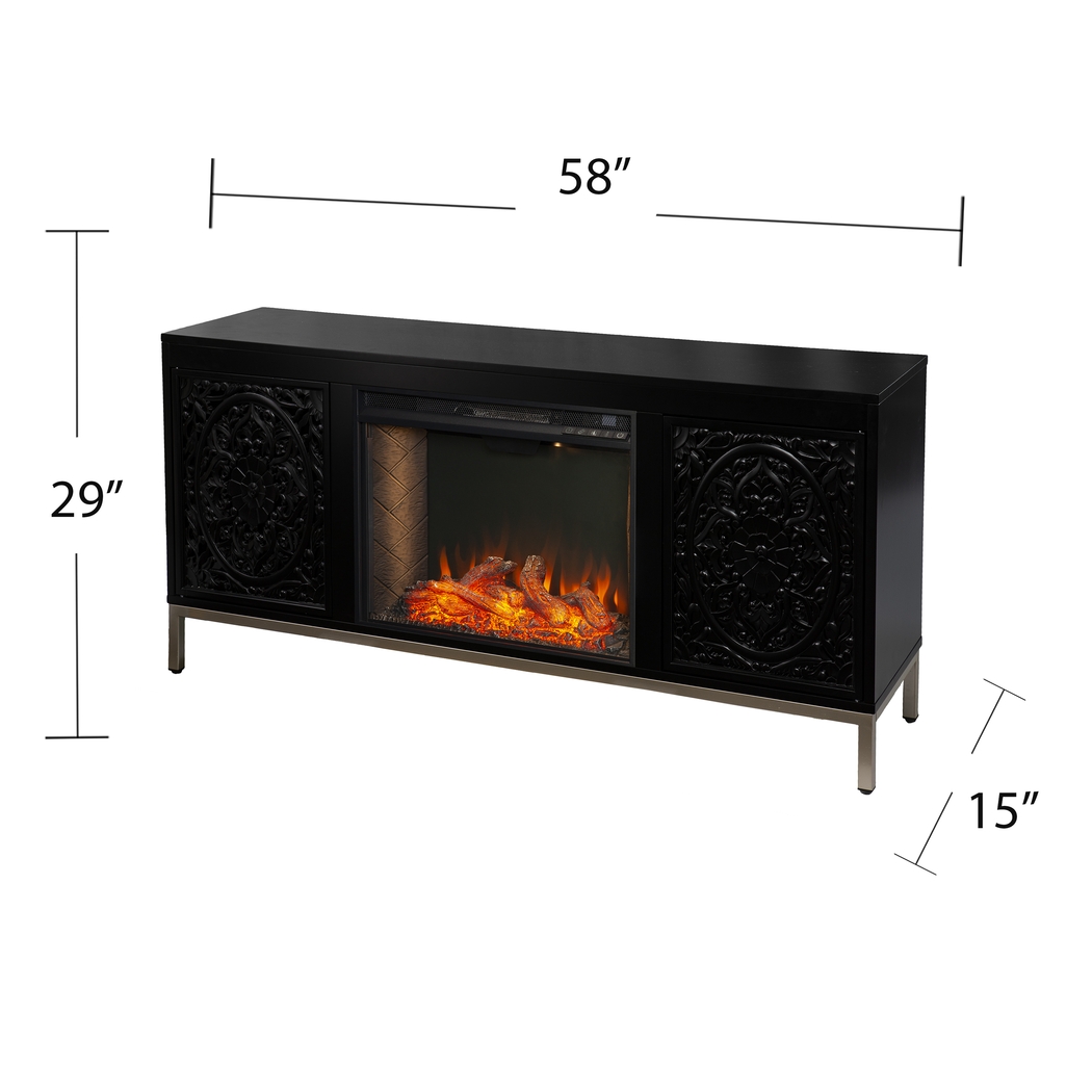 Baillon III Black 58 in. Console, With Electric Smart Fireplace - Thumbnail - Image 3