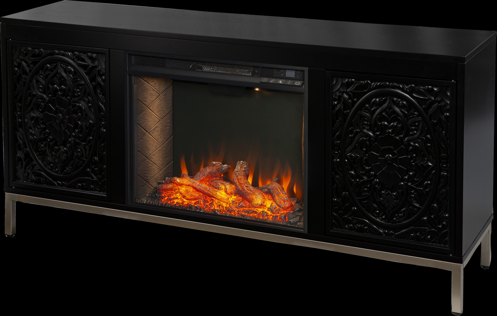 Baillon III Black 58 in. Console, With Electric Smart Fireplace - Thumbnail - Image 1