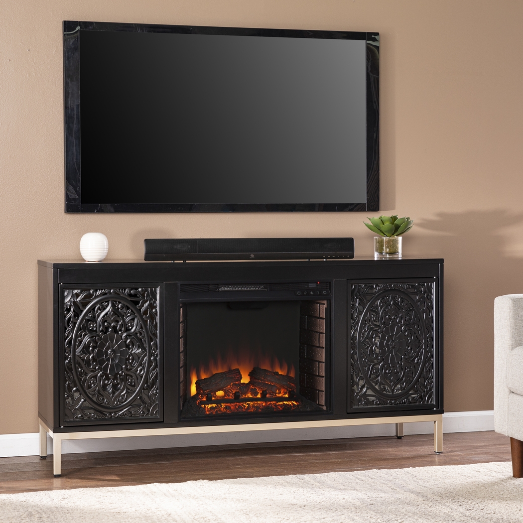 Baillon II Black 58 in. Console With Electric Log Fireplace - Thumbnail - Image 4