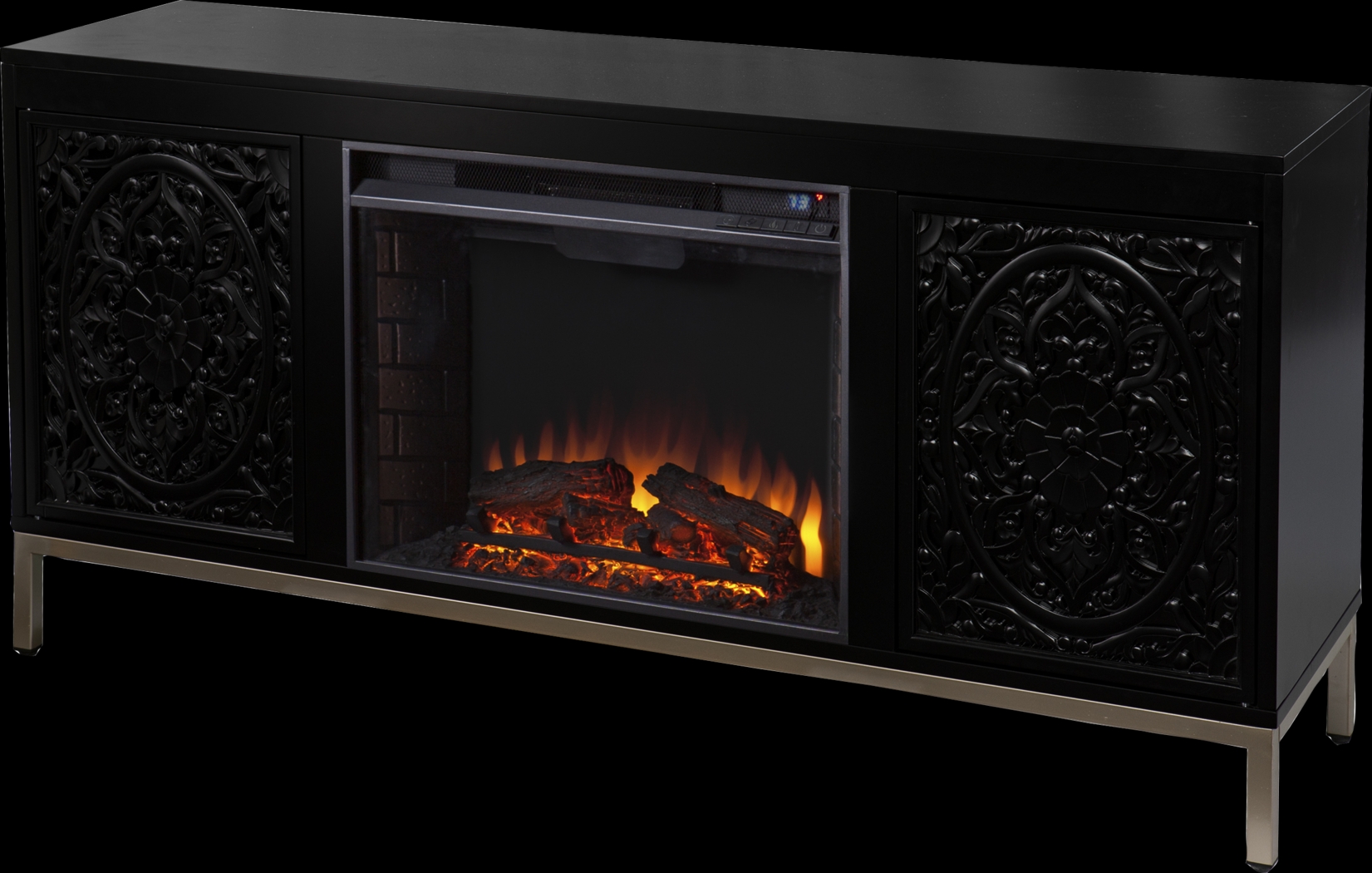 Baillon II Black 58 in. Console With Electric Log Fireplace - Thumbnail - Image 1