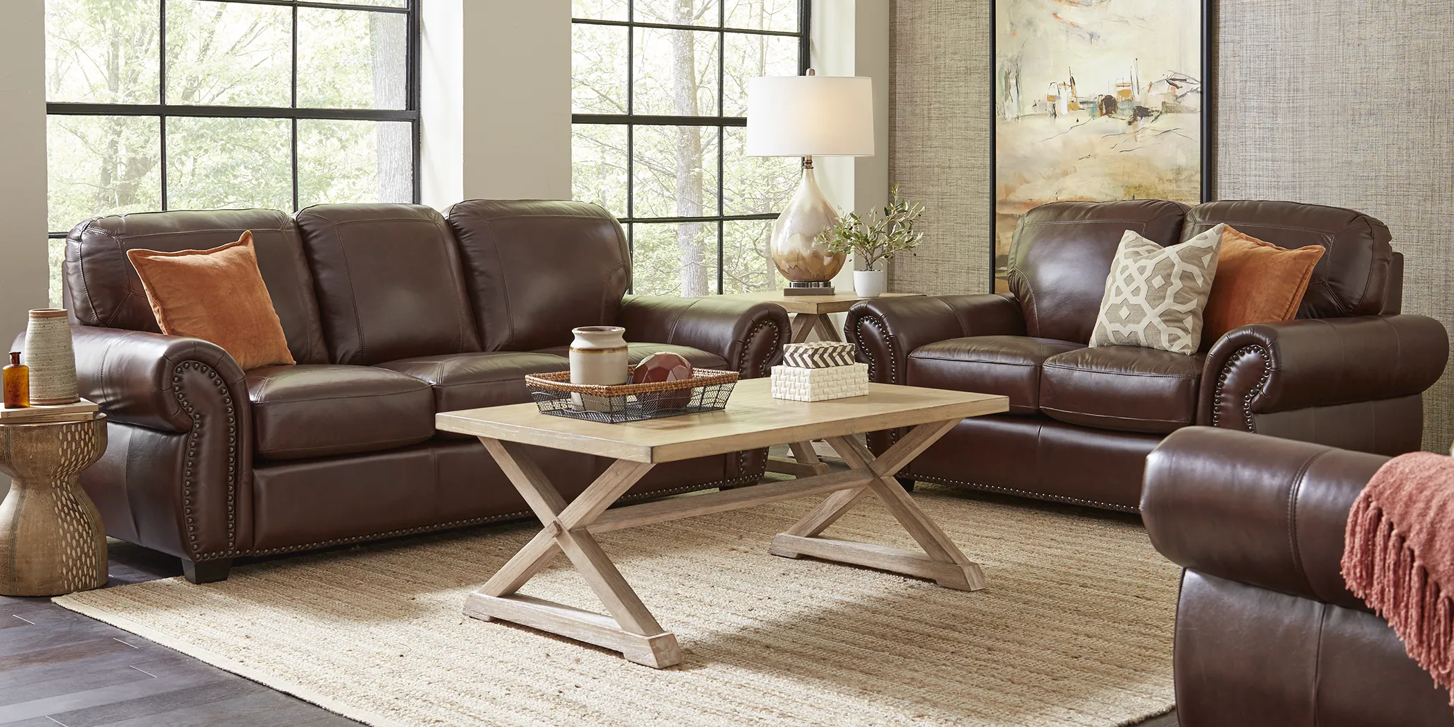 Balencia Dark Brown Leather 2 Pc Living Room - Thumbnail - Image 1