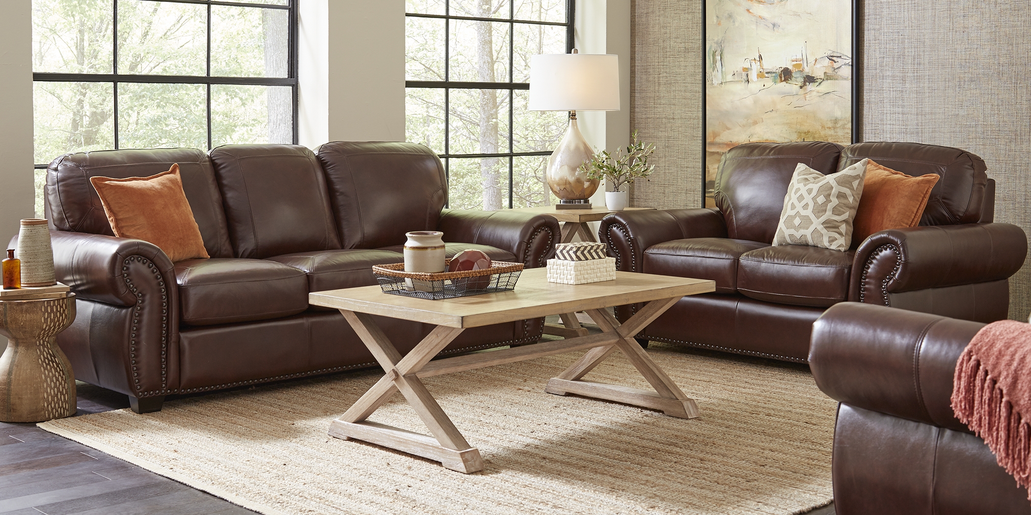 Balencia Dark Brown Leather 3 Pc Living Room - Thumbnail - Image 1