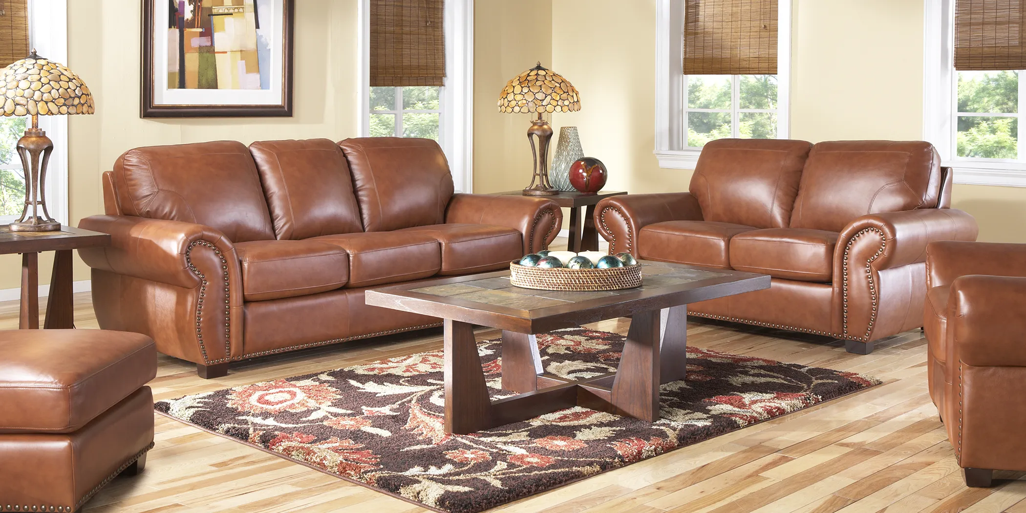 Balencia Light Brown Leather 3 Pc Living Room - Thumbnail - Image 1