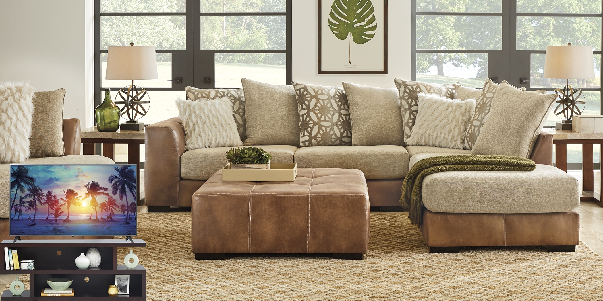 Ballinger Beige 4 Pc Sectional Living Room Plus 65 in. TV - Thumbnail - Image 1