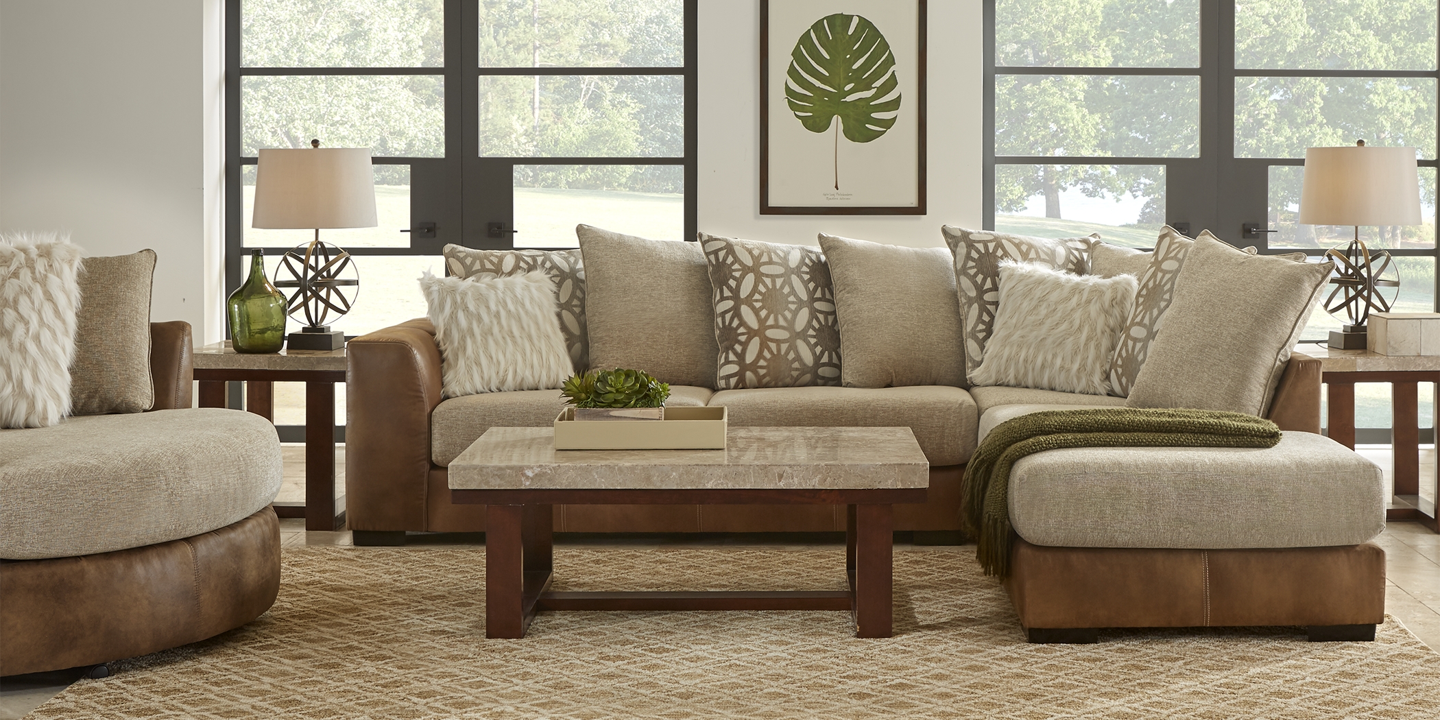 Ballinger Beige 6 Pc Sectional Living Room - Thumbnail - Image 1
