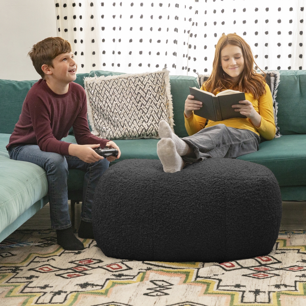 Bansqa II Black Oval Shearling Pouf - Thumbnail - Image 4