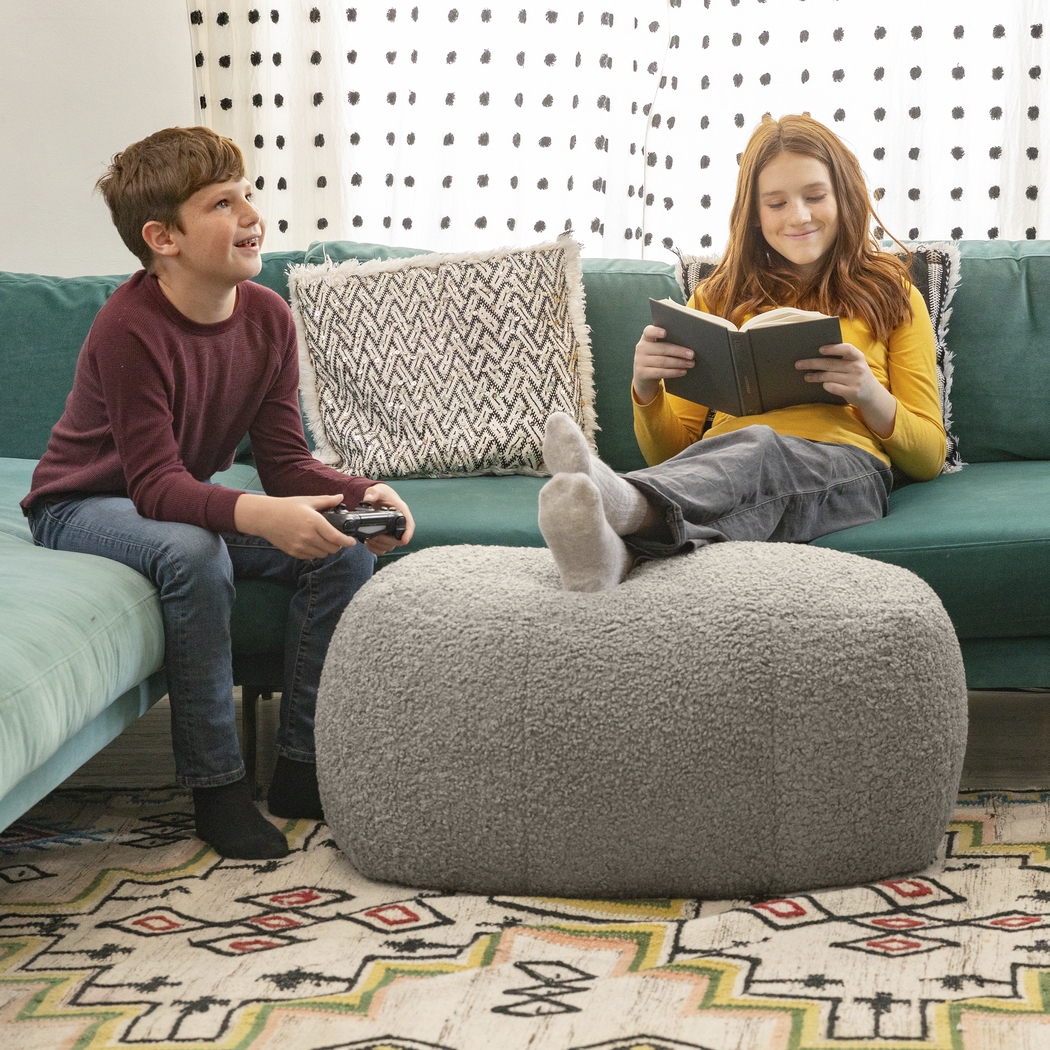 Bansqa II Gray Oval Shearling Pouf - Thumbnail - Image 4