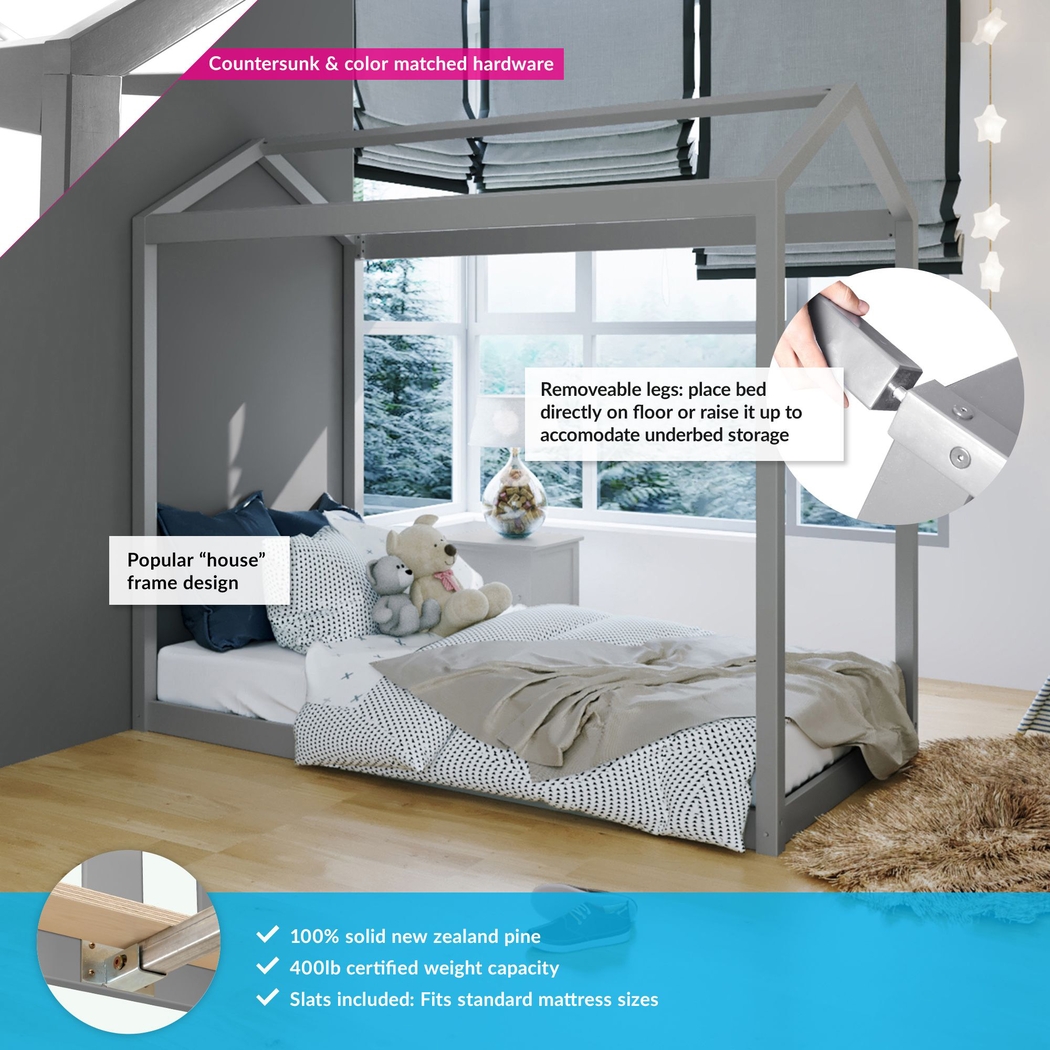 Kids Banting Gray Twin House Bed - Thumbnail - Image 2