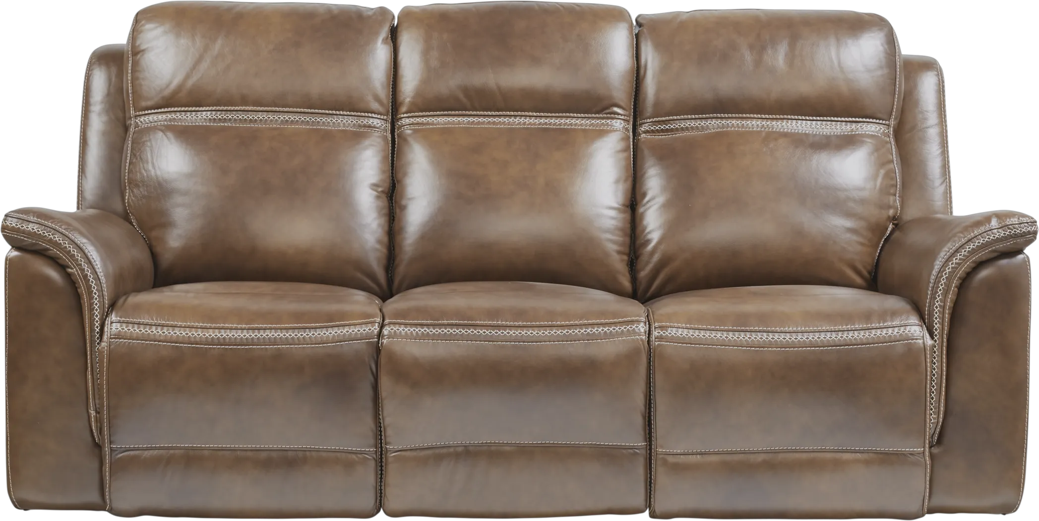 Barcaccia Brown Leather Dual Power Reclining Sofa - Thumbnail - Image 1