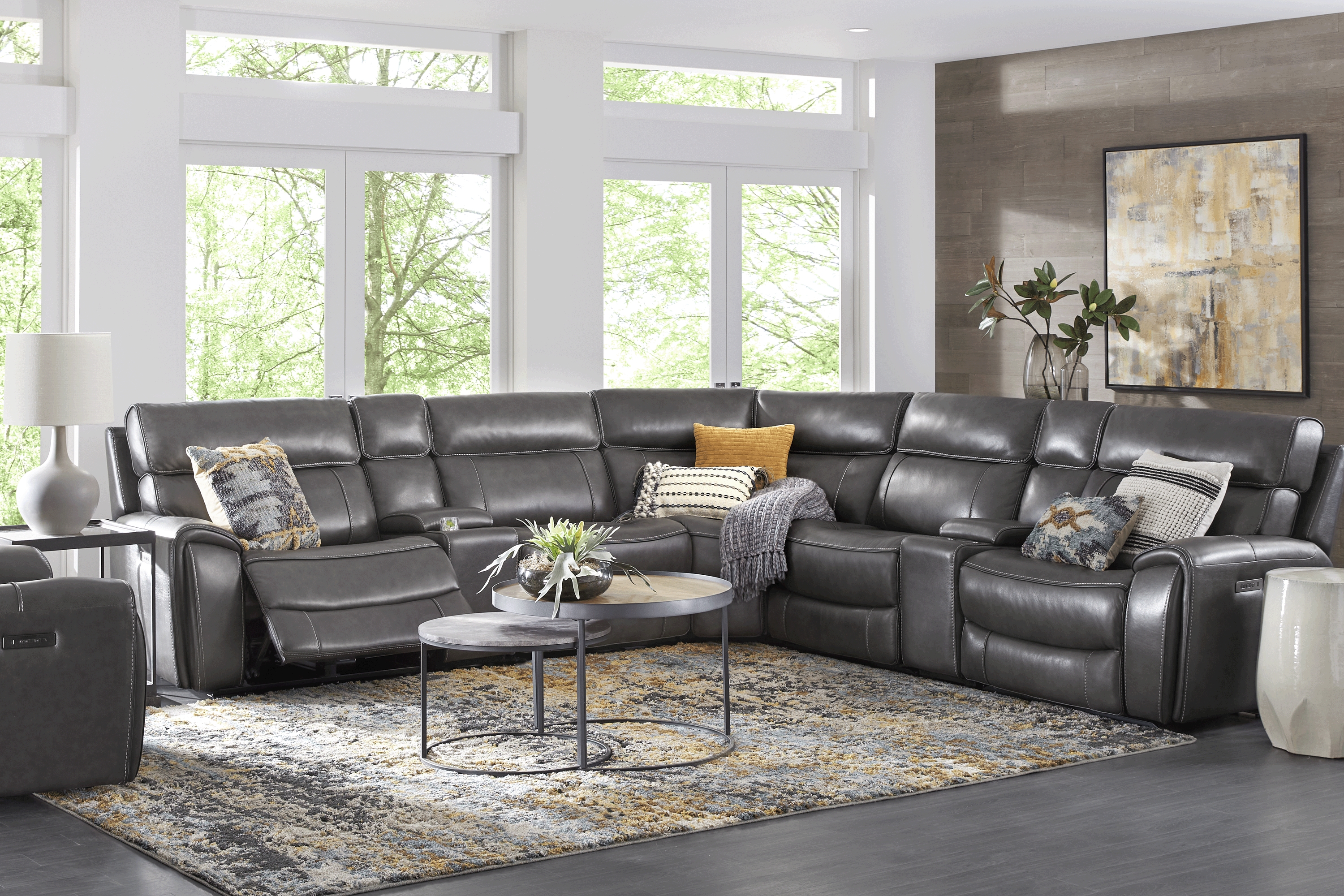 Bardella Dark Gray Leather 10 Pc Dual Power Reclining Sectional Living Room - Thumbnail - Image 1