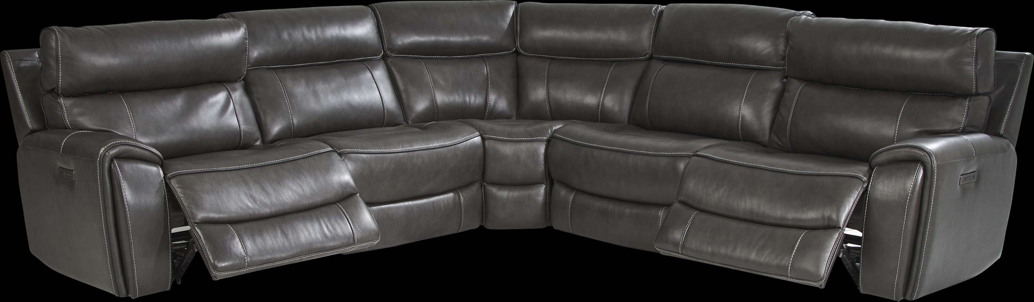 Bardella Dark Gray Leather 5 Pc Dual Power Reclining Sectional - Thumbnail - Image 3