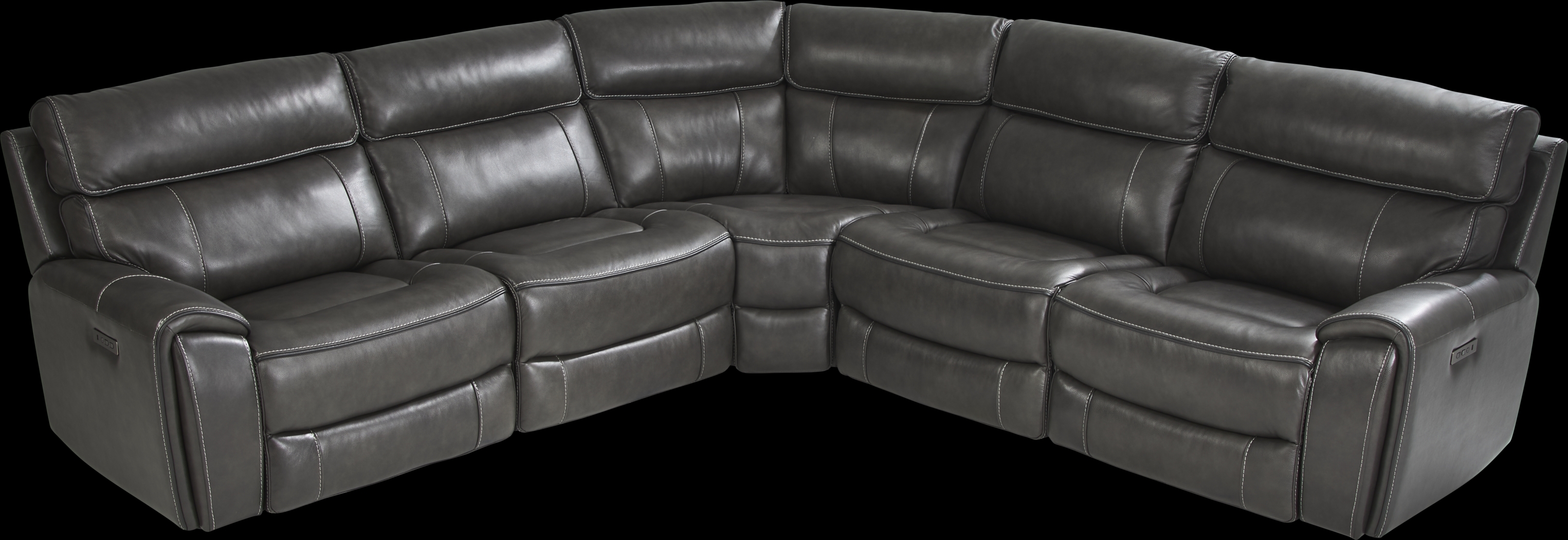 Bardella Dark Gray Leather 5 Pc Dual Power Reclining Sectional - Thumbnail - Image 4