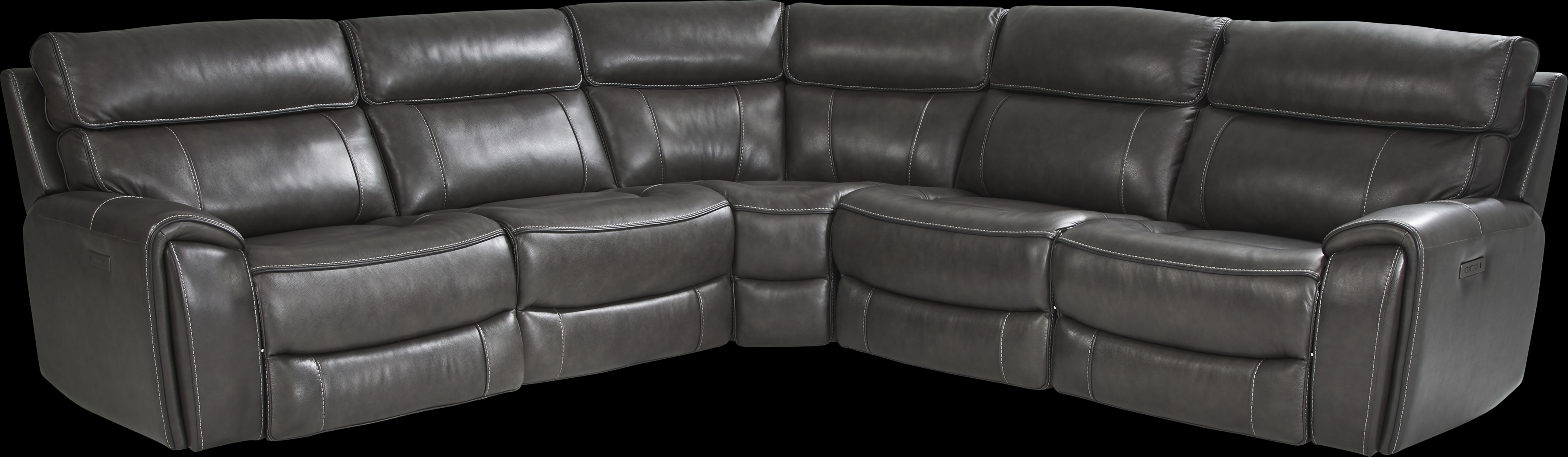 Bardella Dark Gray Leather 5 Pc Reclining Sectional - Thumbnail - Image 1