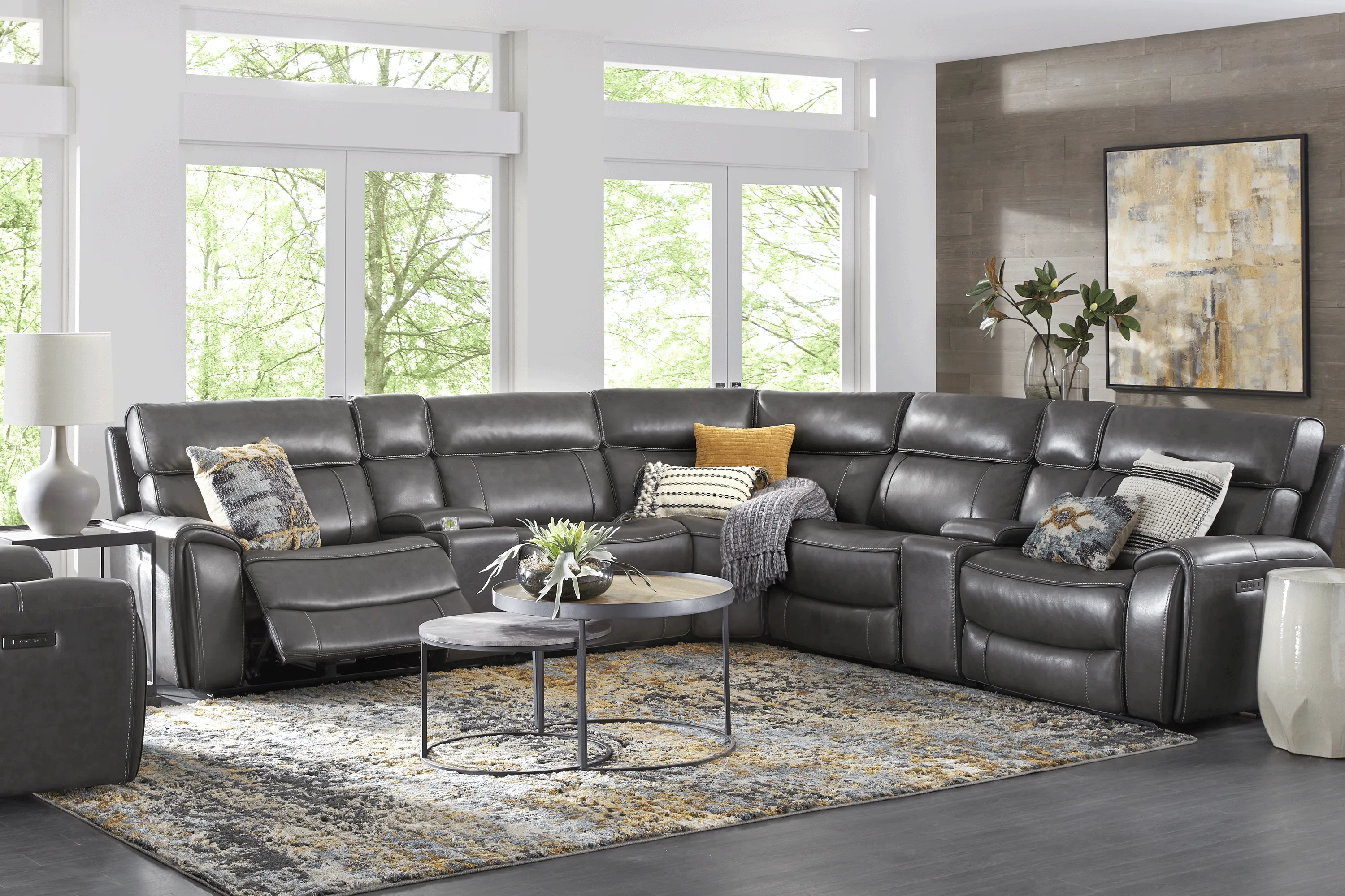 Bardella Dark Gray Leather 7 Pc Reclining Sectional - Thumbnail - Image 2