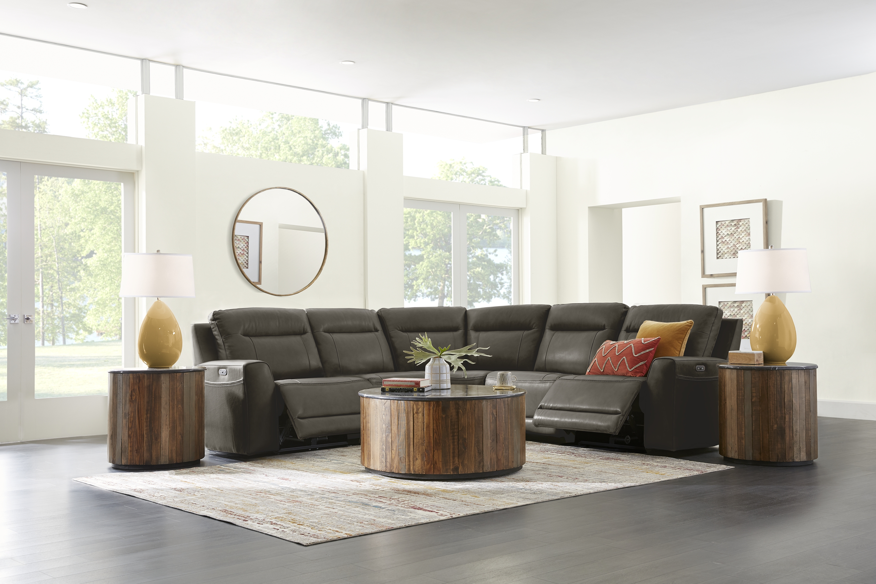 Bargotti Charcoal Leather 8 Pc Dual Power Reclining Sectional Living Room - Thumbnail - Image 1