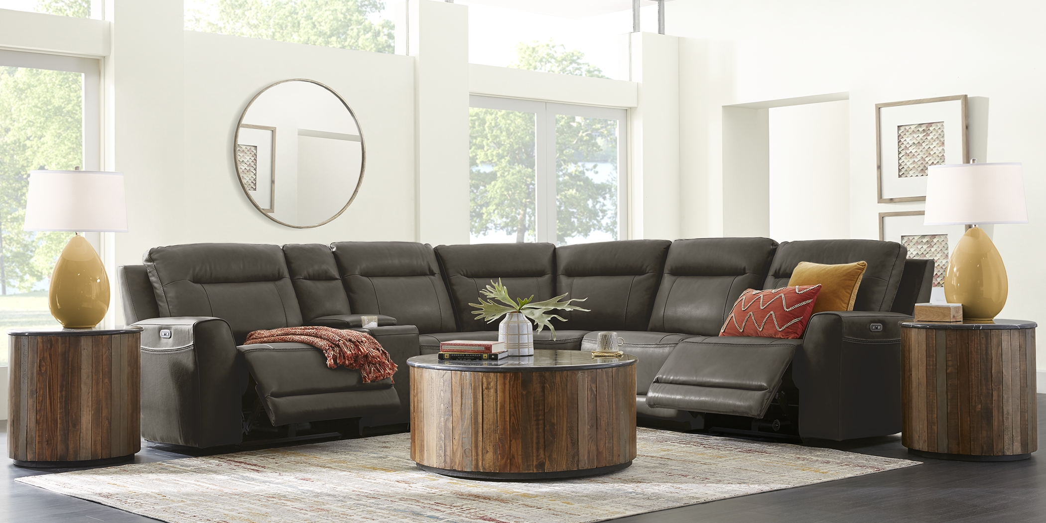 Bargotti Charcoal Leather 9 Pc Dual Power Reclining Sectional Living Room - Thumbnail - Image 1