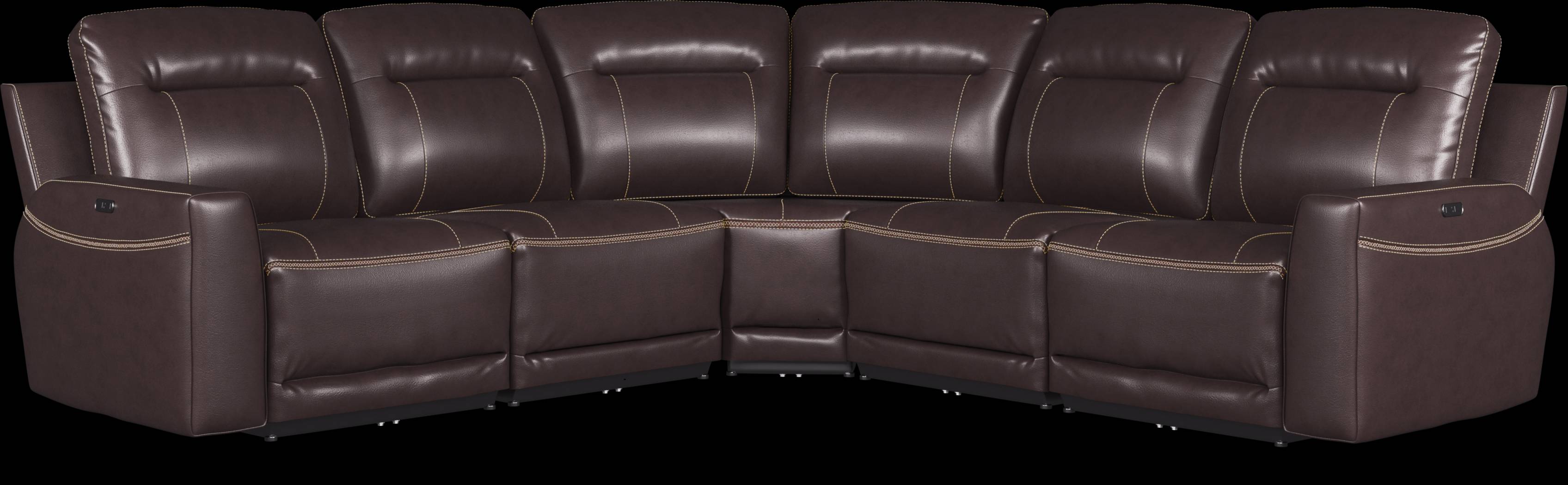 Bargotti Coffee Leather 5 Pc Dual Power Reclining Sectional - Thumbnail - Image 1