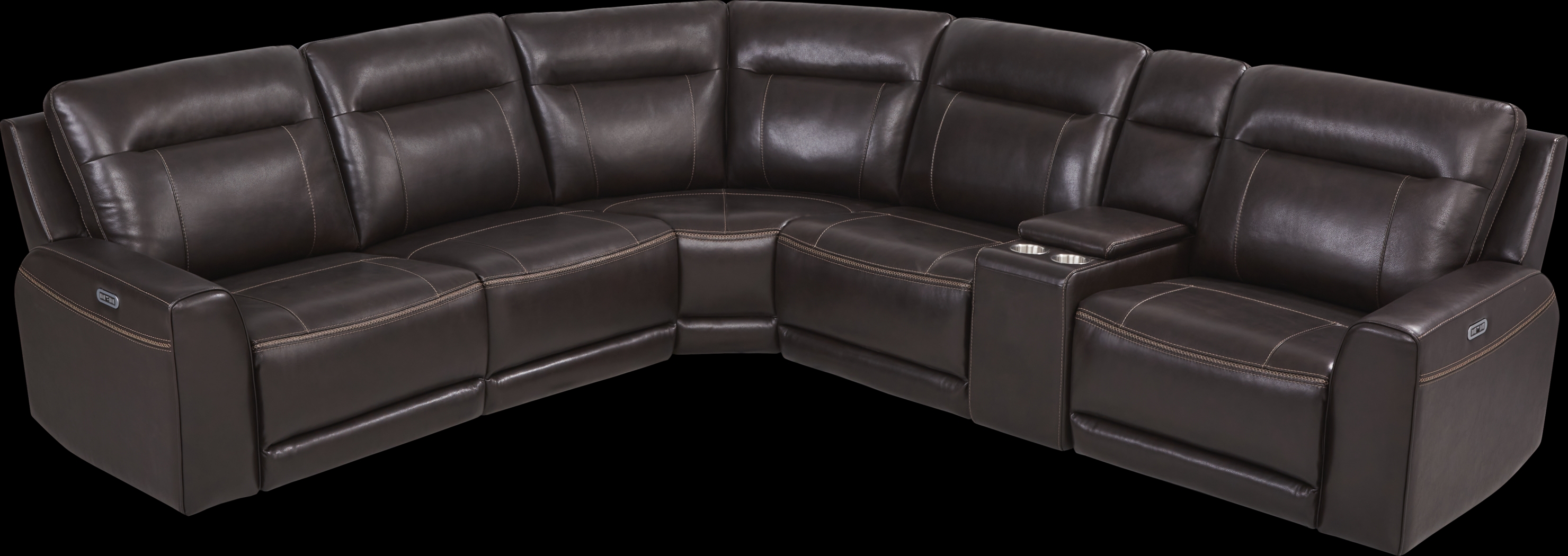 Bargotti Coffee Leather 6 Pc Dual Power Reclining Sectional - Thumbnail - Image 3