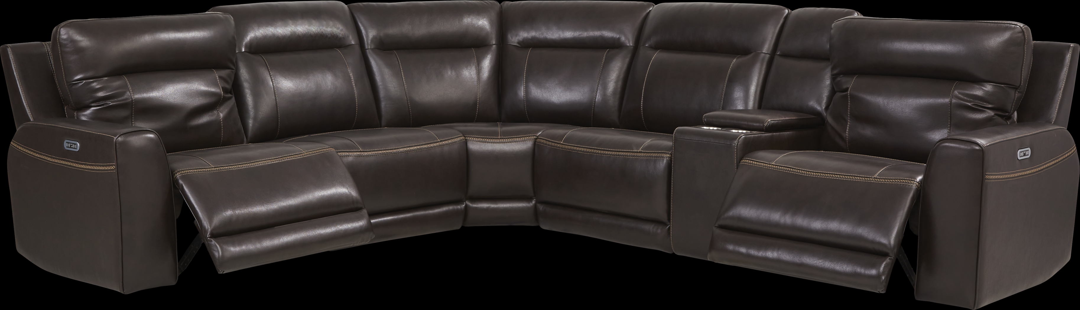 Bargotti Coffee Leather 6 Pc Dual Power Reclining Sectional - Thumbnail - Image 4