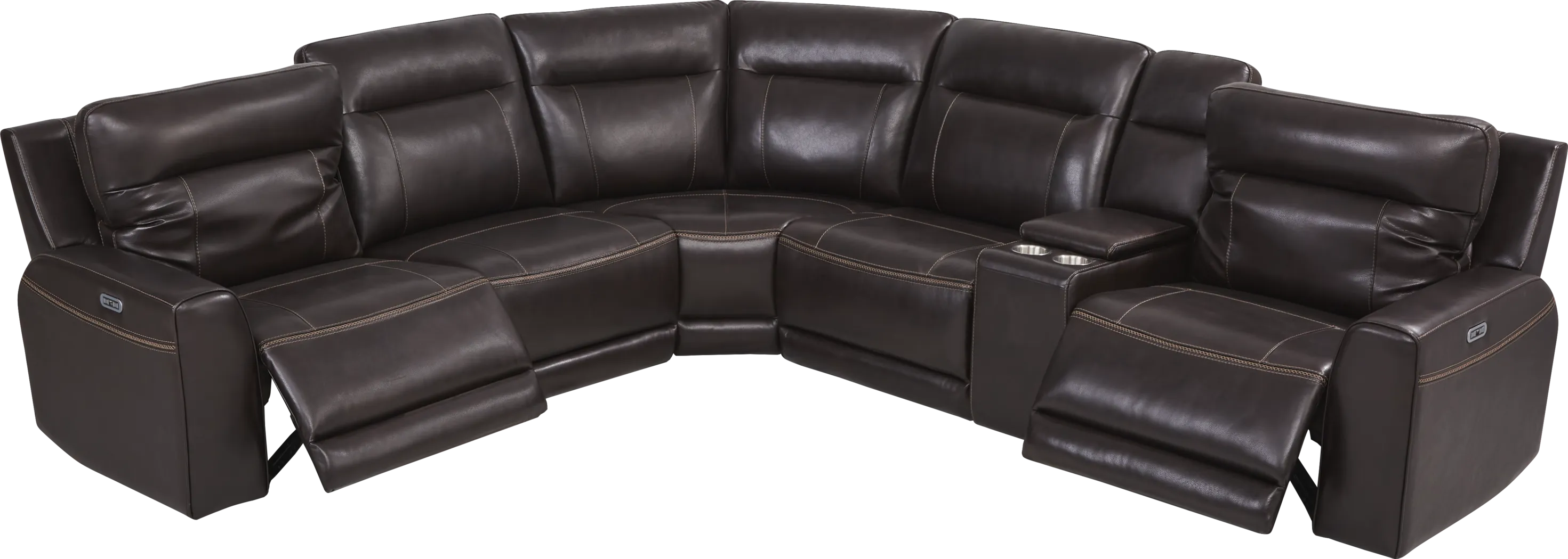 Bargotti Coffee Leather 6 Pc Dual Power Reclining Sectional - Image 5