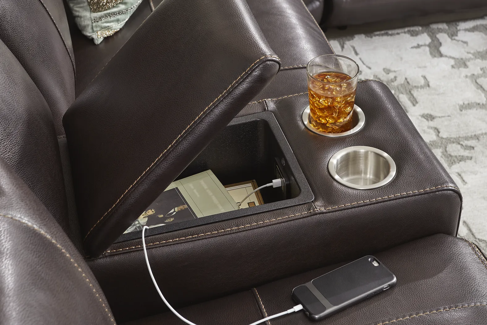 Bargotti Coffee Leather 6 Pc Dual Power Reclining Sectional - Image 10