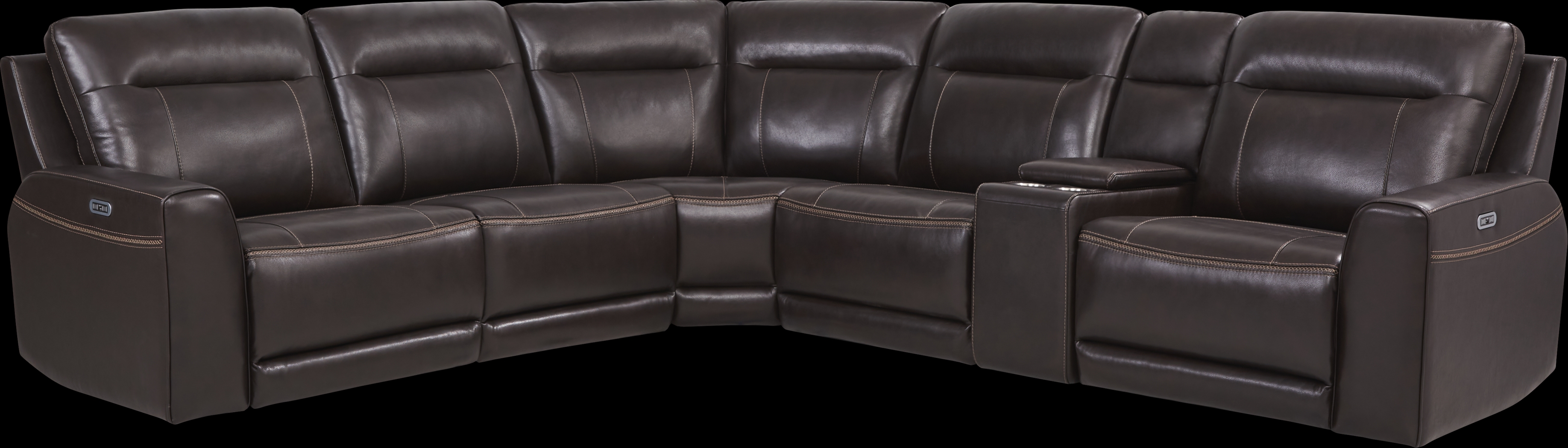 Bargotti Coffee Leather 6 Pc Dual Power Reclining Sectional - Thumbnail - Image 1
