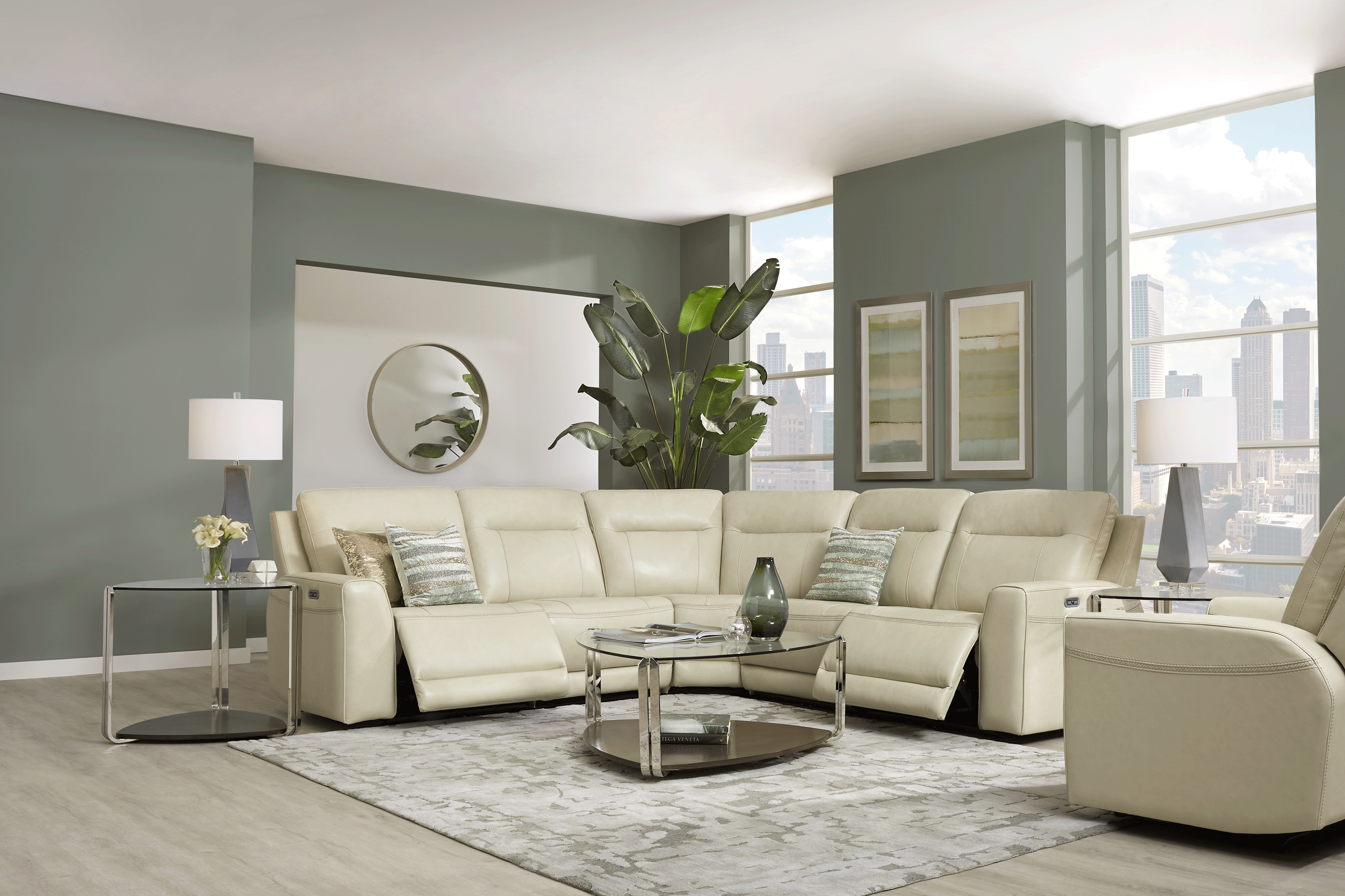 Bargotti Ice Leather 5 Pc Dual Power Reclining Sectional - Thumbnail - Image 2