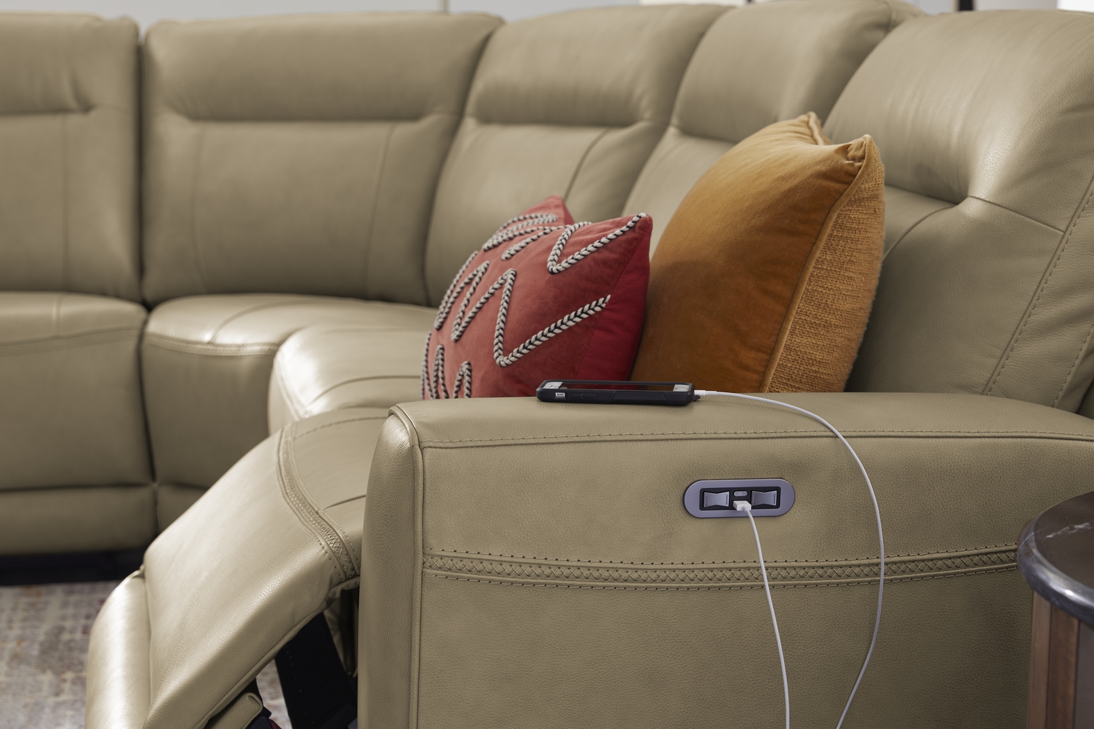 Bargotti Stone Leather 9 Pc Dual Power Reclining Sectional Living Room - Thumbnail - Image 5