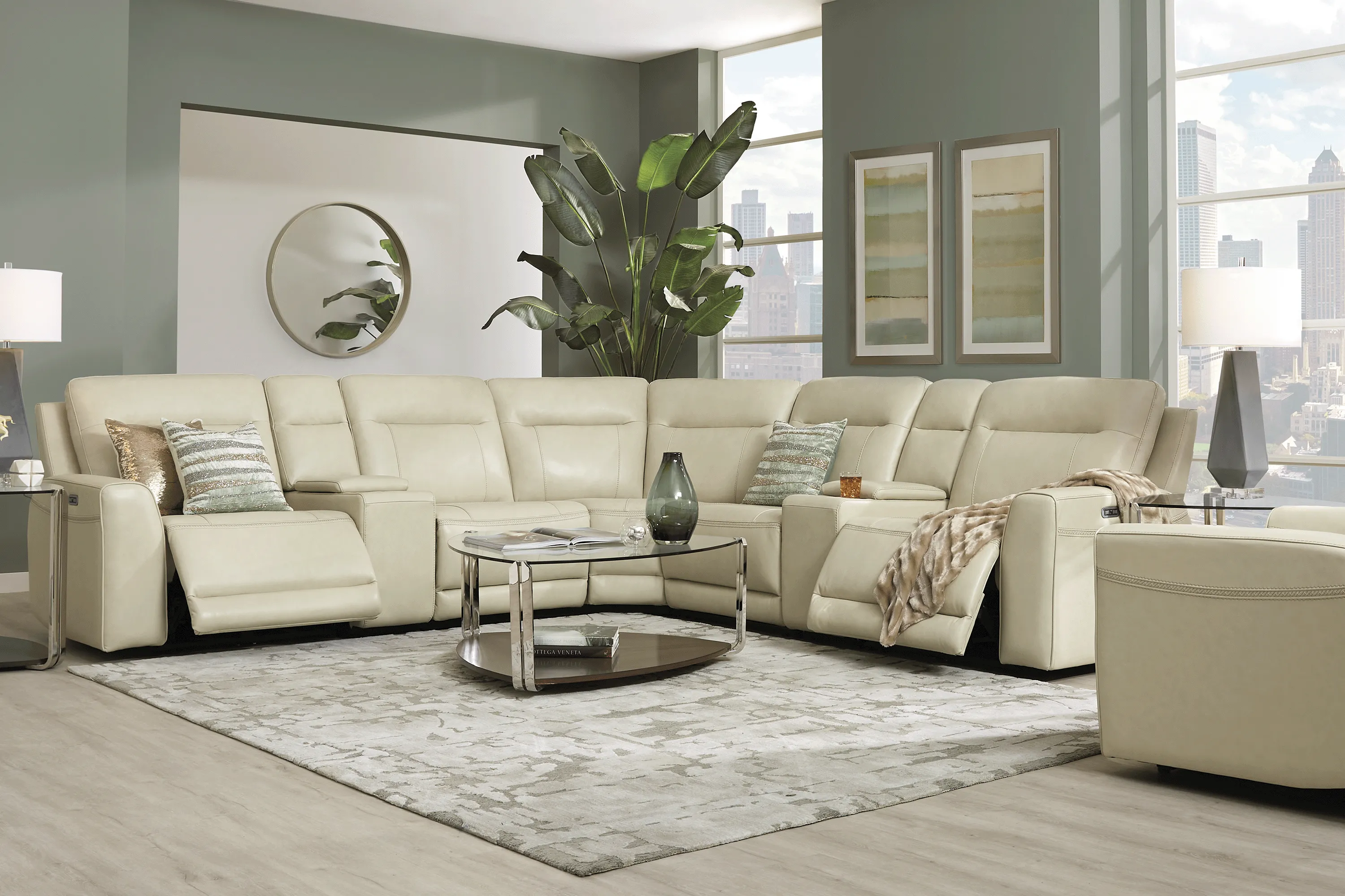 Bargotti Stone Leather 7 Pc Dual Power Reclining Sectional - Thumbnail - Image 2