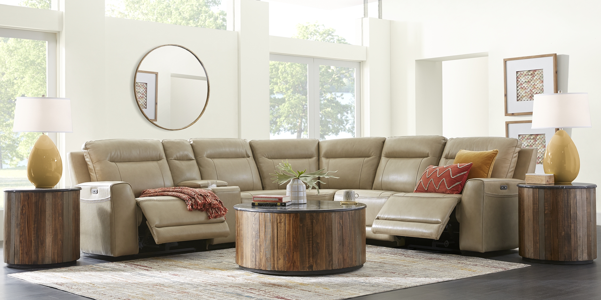 Bargotti Stone Leather 9 Pc Dual Power Reclining Sectional Living Room - Thumbnail - Image 1