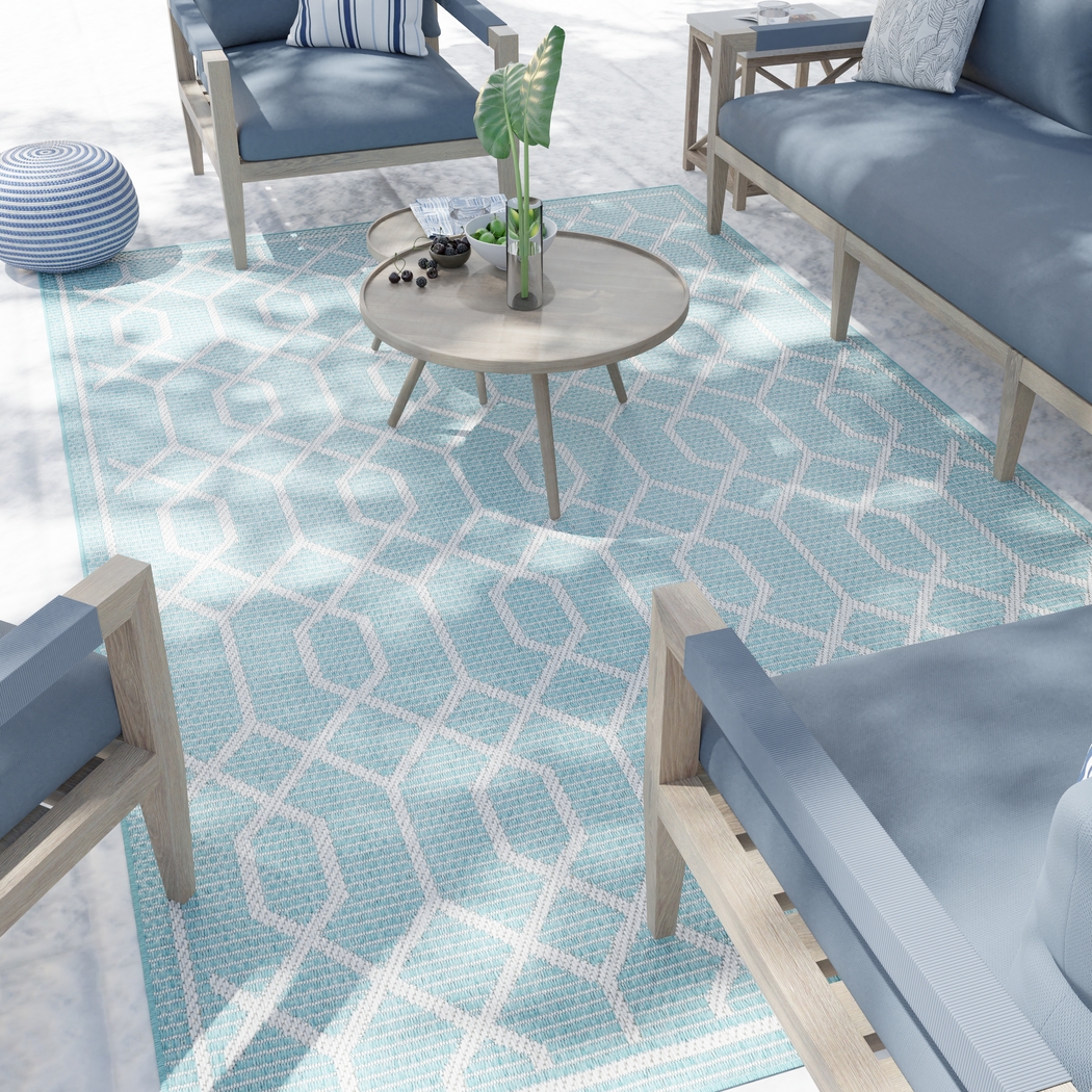 Barika Teal 5'3 x 7' Indoor/Outdoor Rug - Thumbnail - Image 2