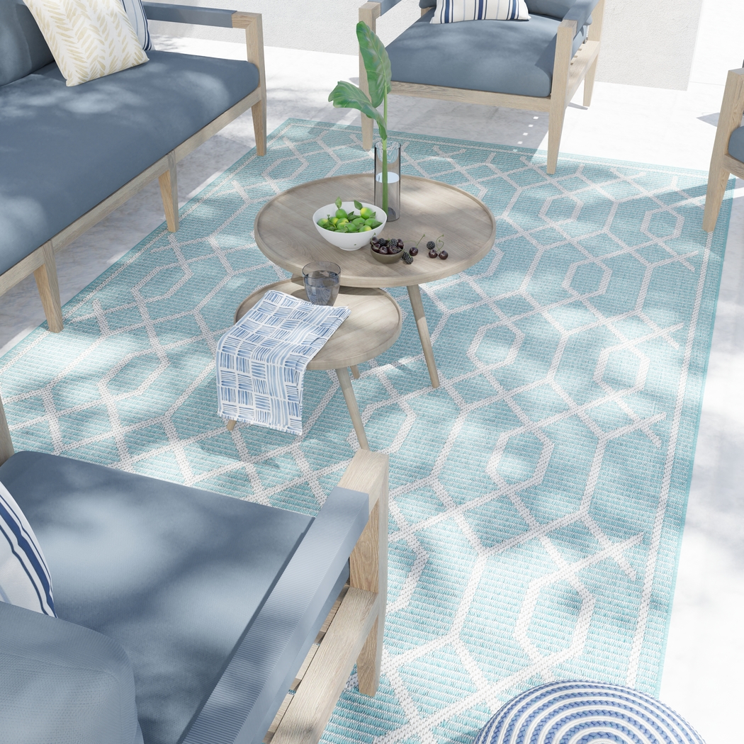 Barika Teal 5'3 x 7' Indoor/Outdoor Rug - Thumbnail - Image 3