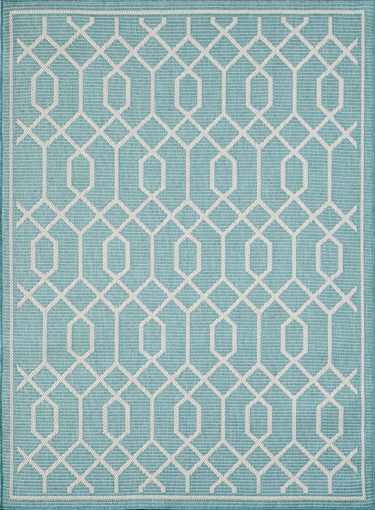 Barika Teal 5'3 x 7' Indoor/Outdoor Rug - Thumbnail - Image 1