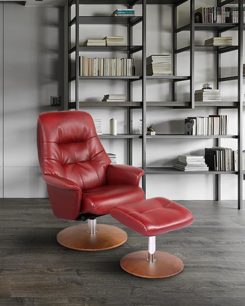 Barmot Red Recliner & Ottoman - Thumbnail - Image 4
